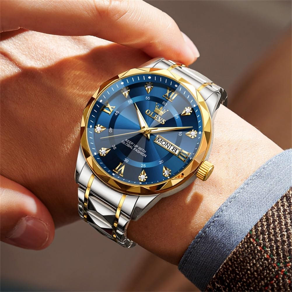 OLEVS Watches for Men Luxury Diamond Casual Large Dial Watches Stainless Steel Waterproof Business Dress Analog Luminous Date Mens Watches - Image 3