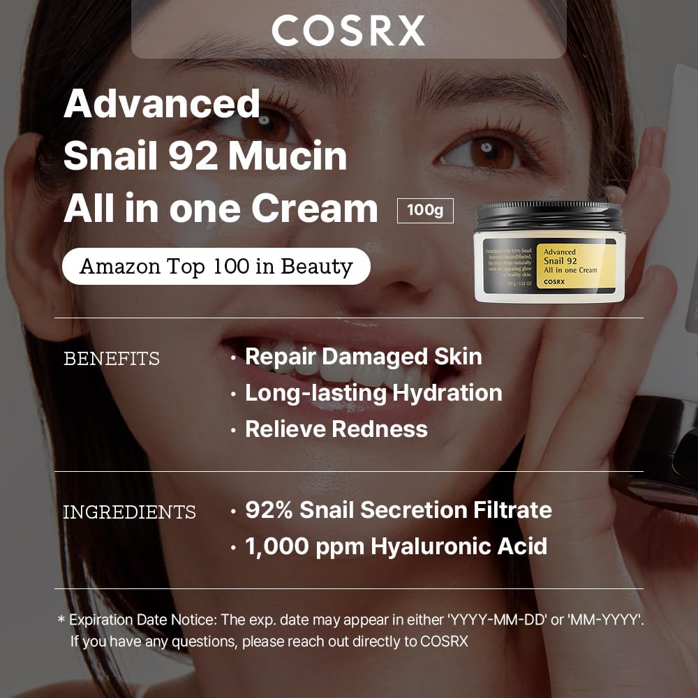 COSRX Snail Mucin 92% Face Moisturizer, 3.52 Oz, Lightweight Moisturing Cream for Soft, Glowy Skin, Korean Skin Care, Korean Moisturizer Face Cream - Image 4