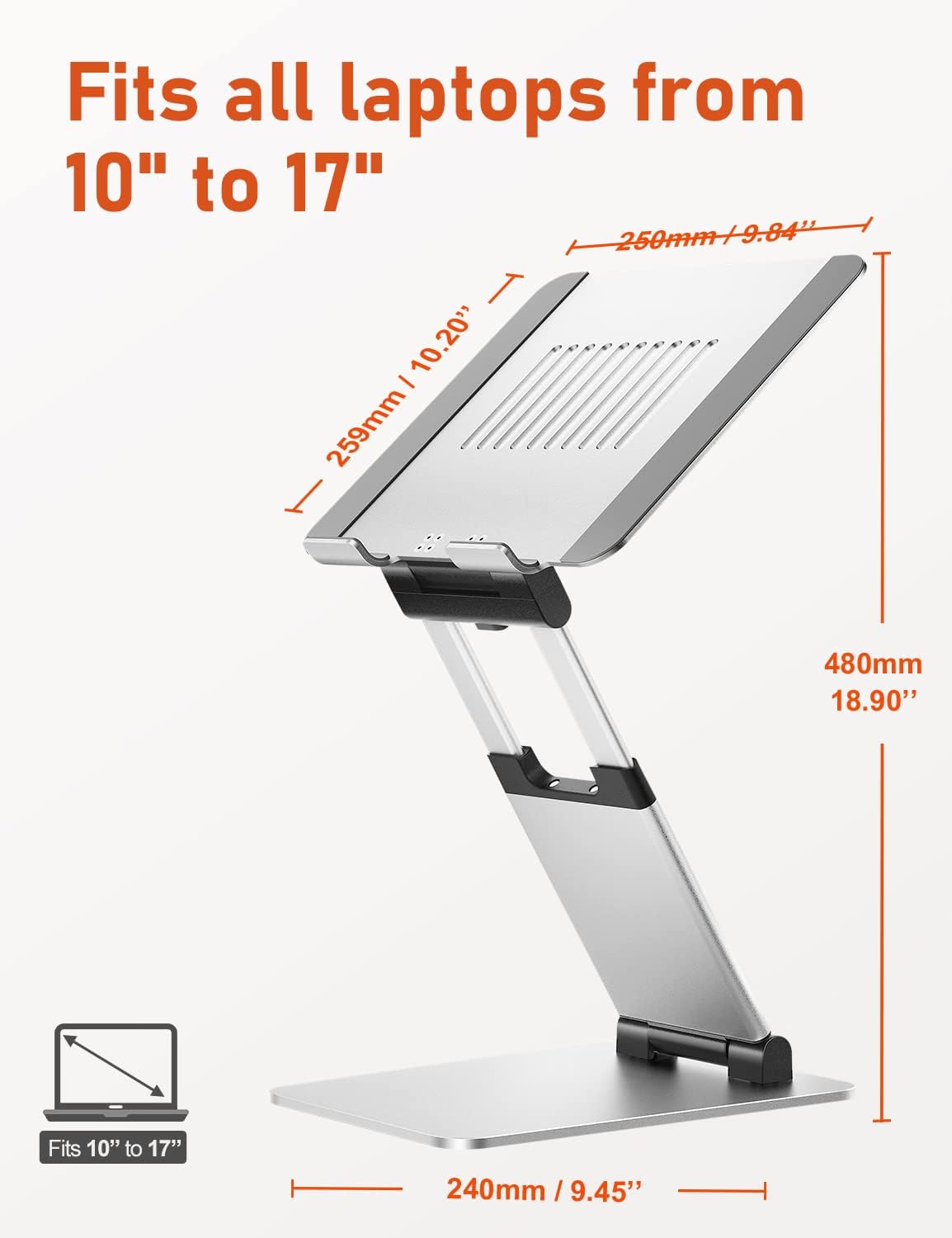 Ergonomic Laptop Stand for Desk, Sit to Stand Laptop Riser, Adjustable Height up to 21", Standing Computer Stand, Promote Healthy Posture Compatible with MacBook Air Pro, All Laptops 10-17"-Silver - Image 6