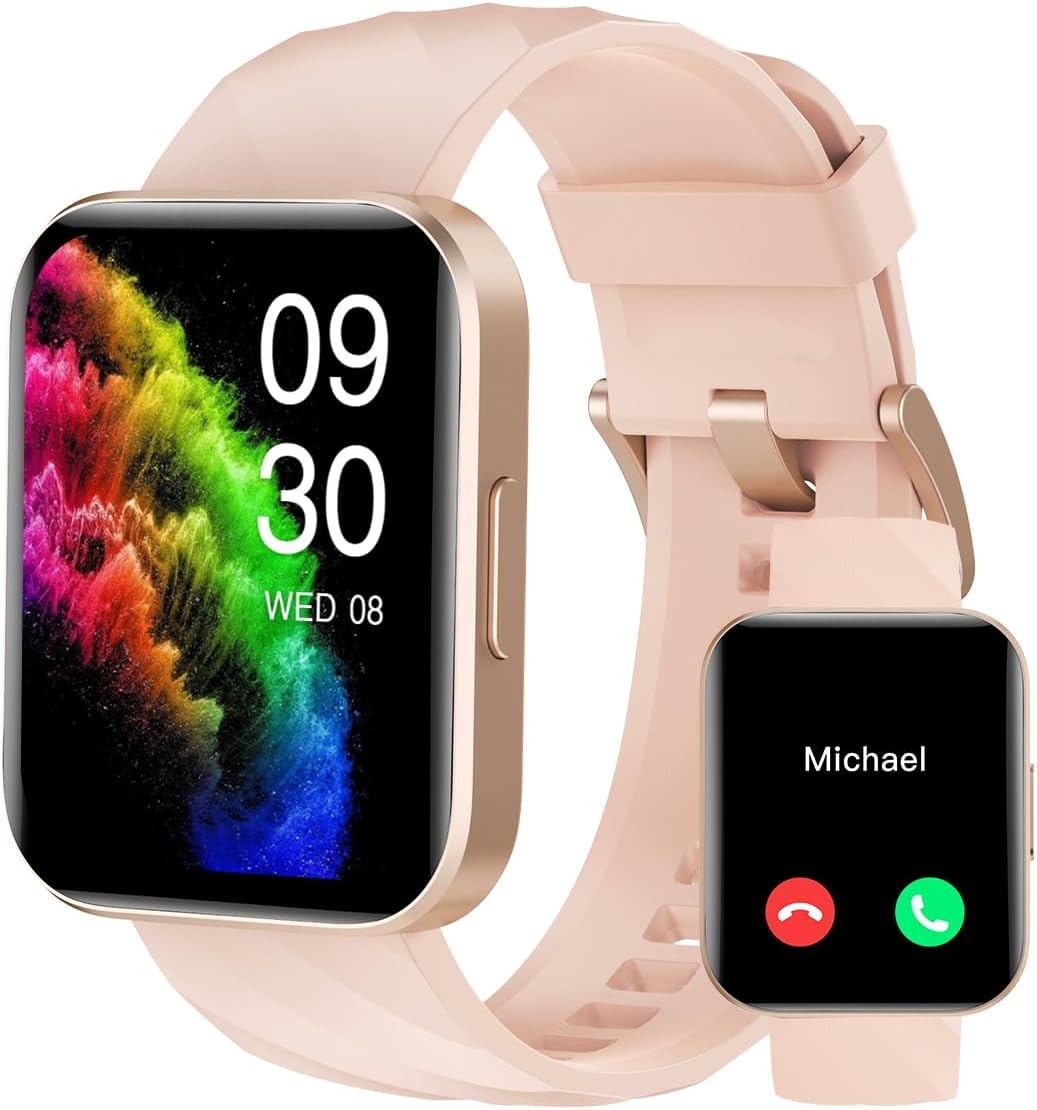 RUIMEN Smart Watches for Women Men (Answer/Make Calls) Compatible with iPhone/Android Phones, 1.85" HD Screen Fitness Tracker Heart Rate Monitor 100+ Sports Tracker Watch Waterproof (Pink) - Image 2