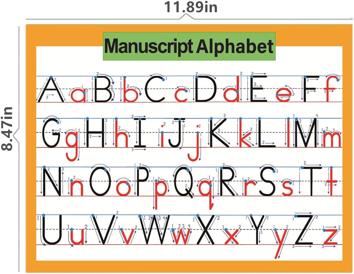 2 Pcs/set 26 Alphabet Cursive Training & Manuscript Chart for Classroom Decora | Classroom Organization learning posers for Kids -A4 - Image 3