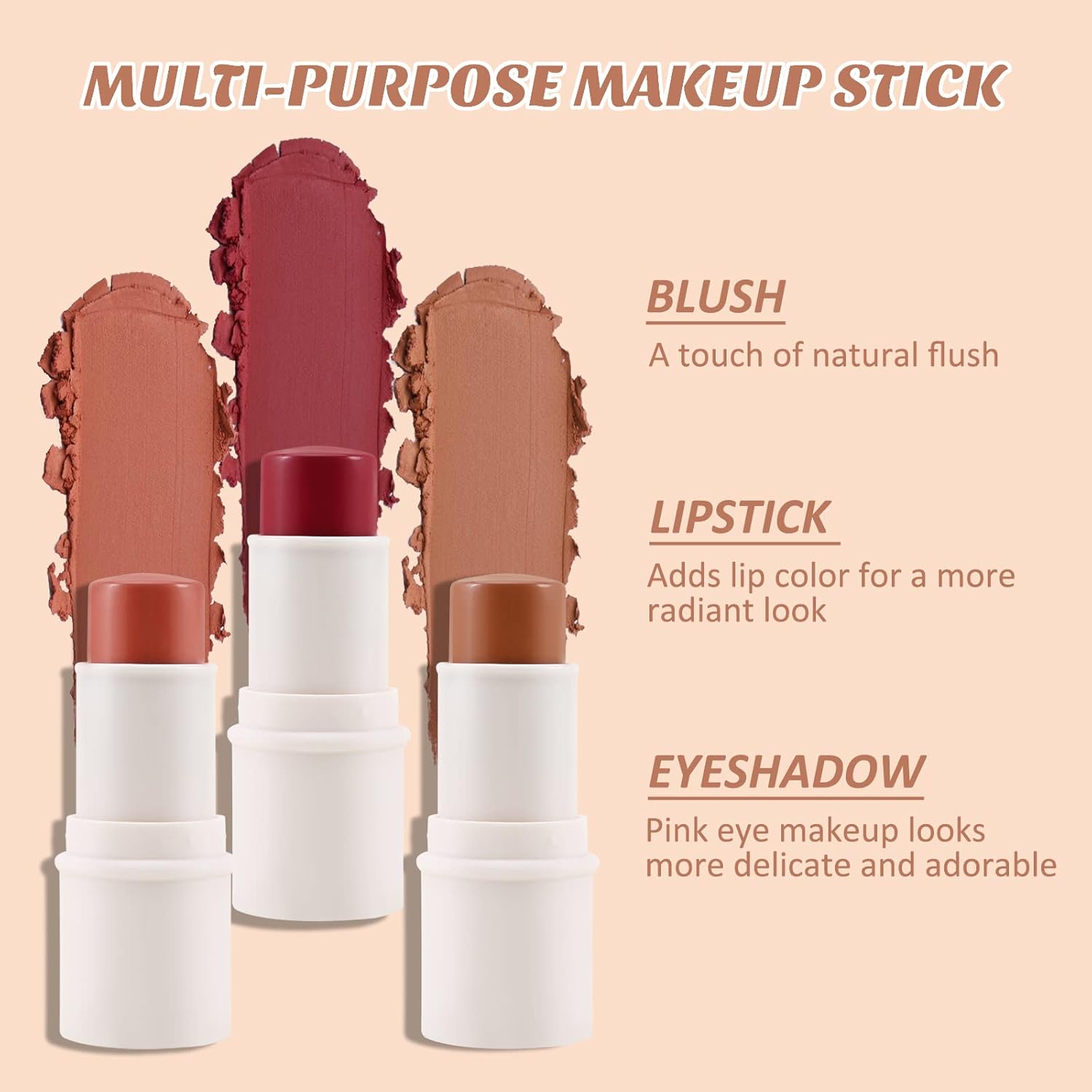 Boobeen Cream Blush stick, Multi Face Blush for Cheek, Lip and Eye, Pigmented Matte Finish for Natural Flush Color, Buildable and Lightweight - Image 4
