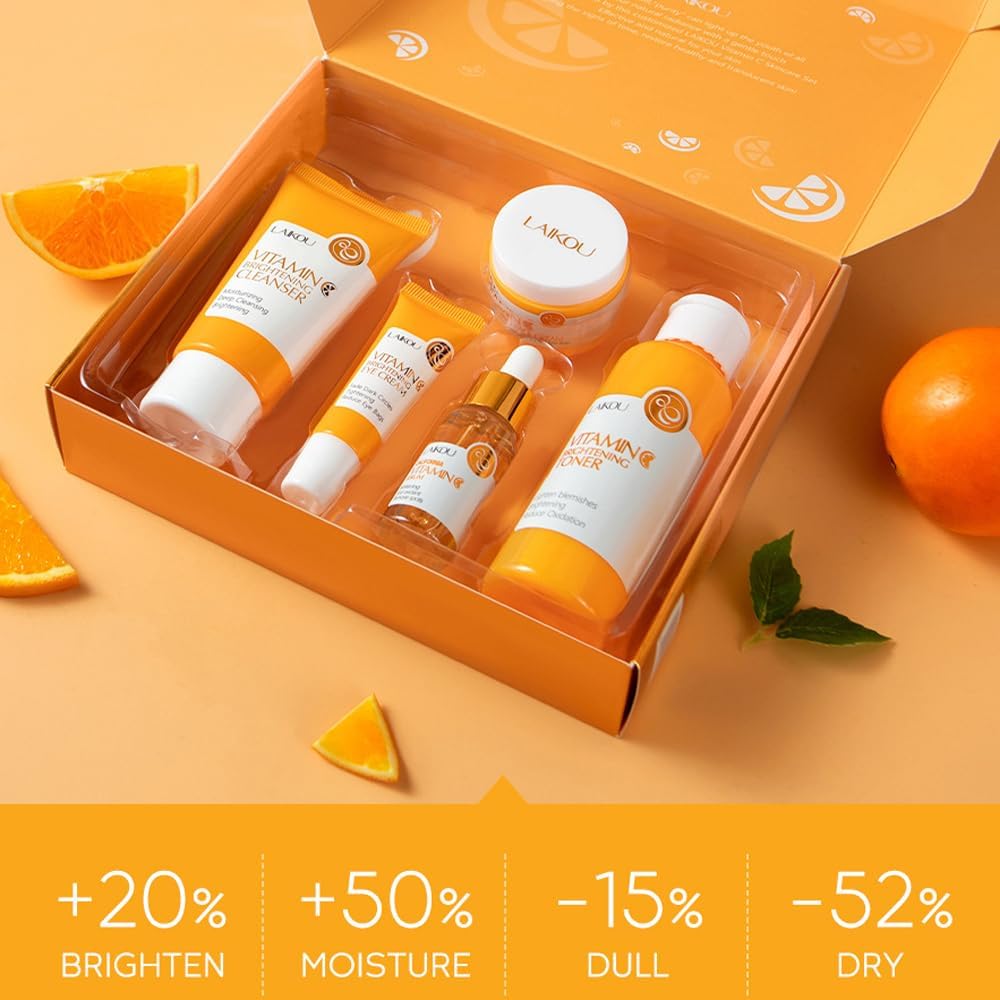 Vitamin C Skincare Set, Moisturizing Face Skin Care Kit with Facial Cleanser, Face Serum, Face Cream, Eye Cream, Toner For Hydrating Skin, Anti-Aging Skin - Image 8