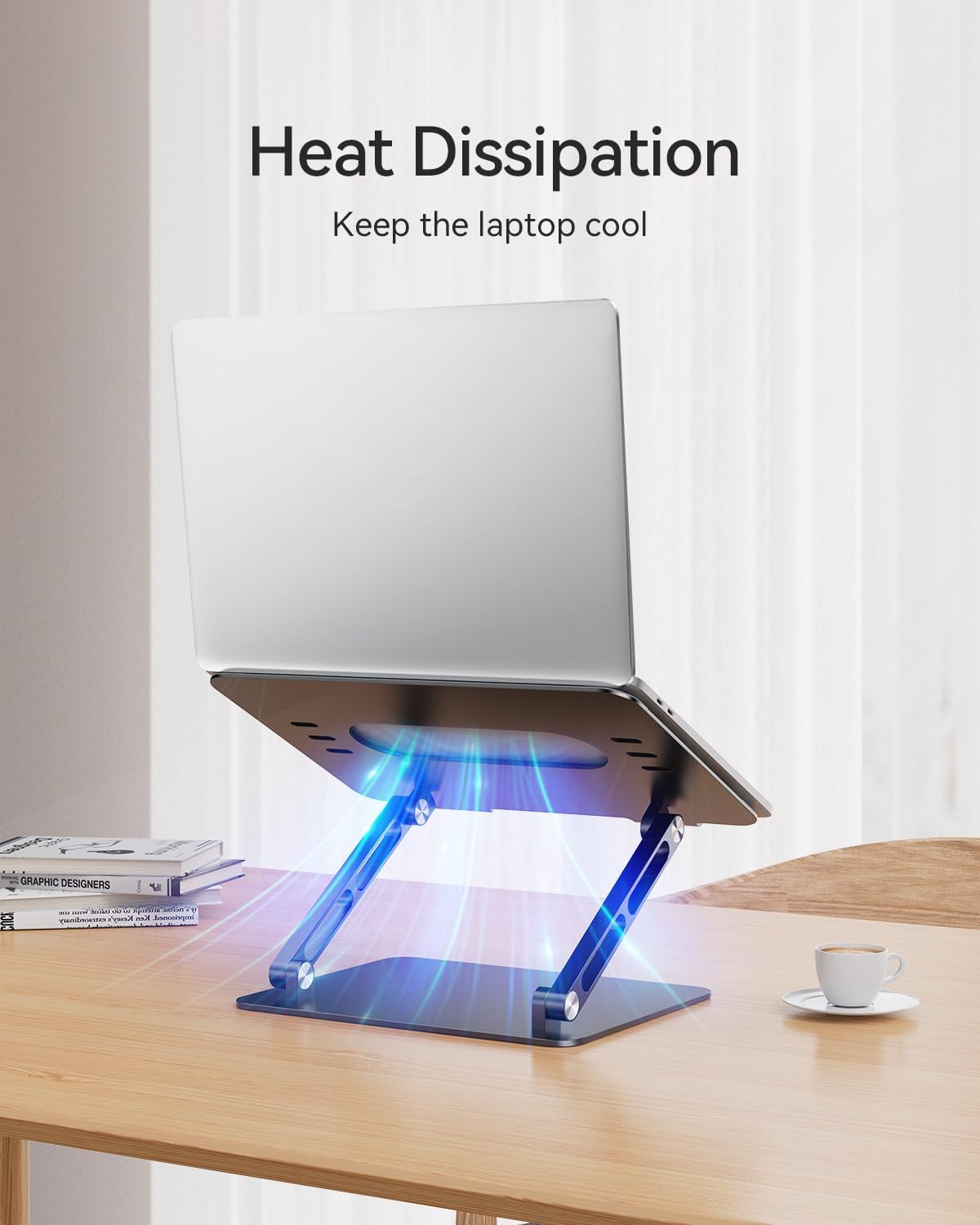Foldable Aluminum Laptop Stand for 10-17.3" Laptops, Height Adjustable Portable Ergonomic Computer Holder, Space Saving Desk with Heat Dissipation. Compatible with MacBook/Dell/HP etc, Black - Image 5
