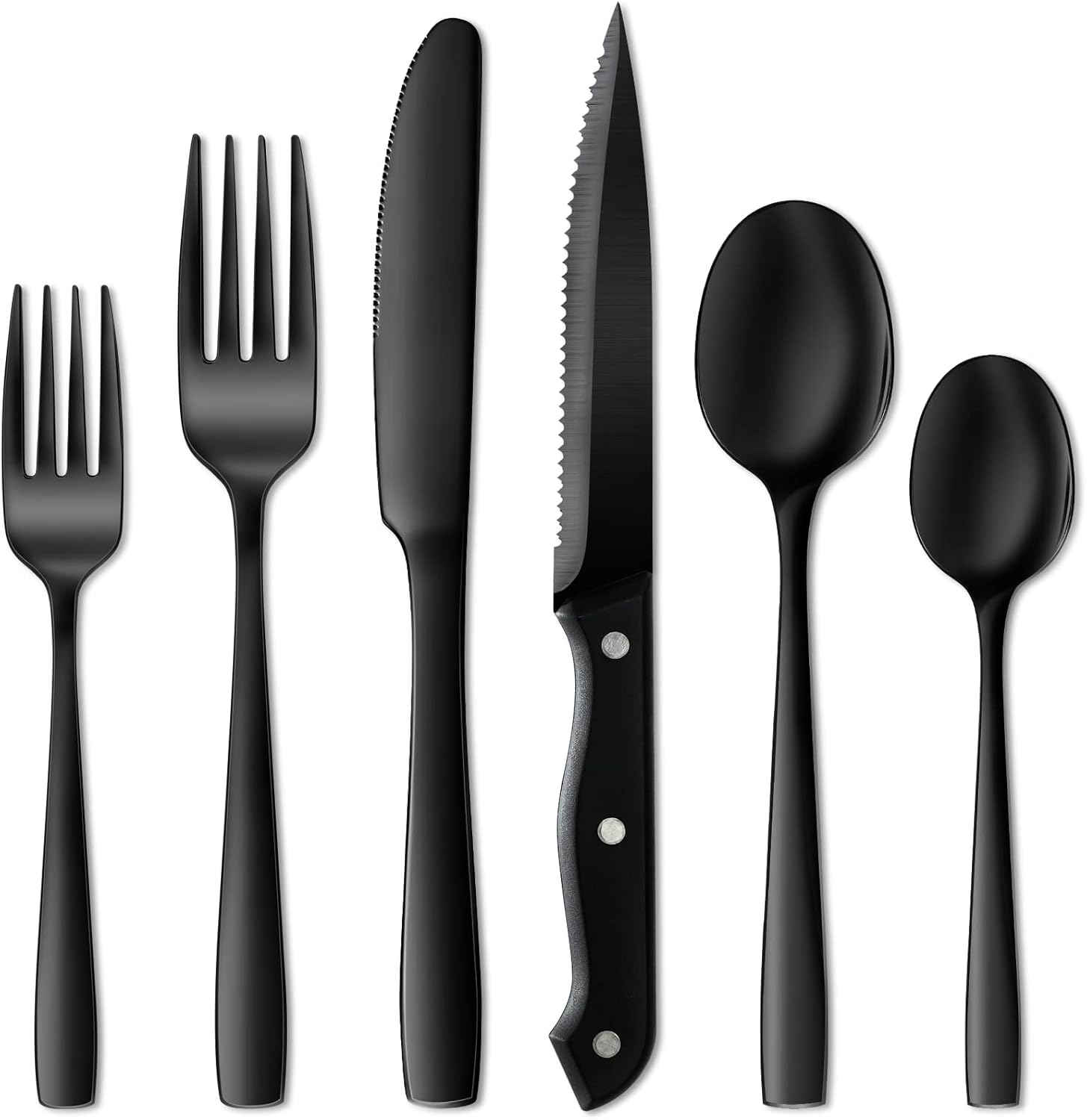 NETANY 24 Pieces Black Silverware Set, Black Flatware Set, Food-Grade Stainless Steel Cutlery Set for 4, Tableware Eating Utensils, Mirror Finished, Dishwasher Safe - Image 2
