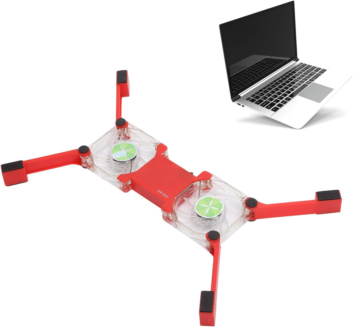 Laptop Cooling Pad,DR-S02 Folding Laptop Cooler with Dual Fans,Portable USB Powered Notebook Radiator Cooler Stand Cooling Base with Anti‑Skid Mount(red) - Image 4