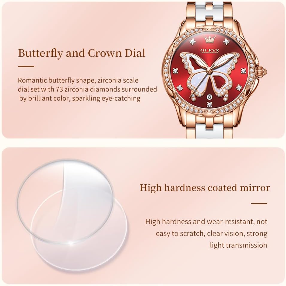OLEVS Womens Watch Rose Gold Diamond Elegant Ladies Wrist Watch Stainless Steel Ceramic Two Tone Bracelet Waterproof Luminous - Image 6
