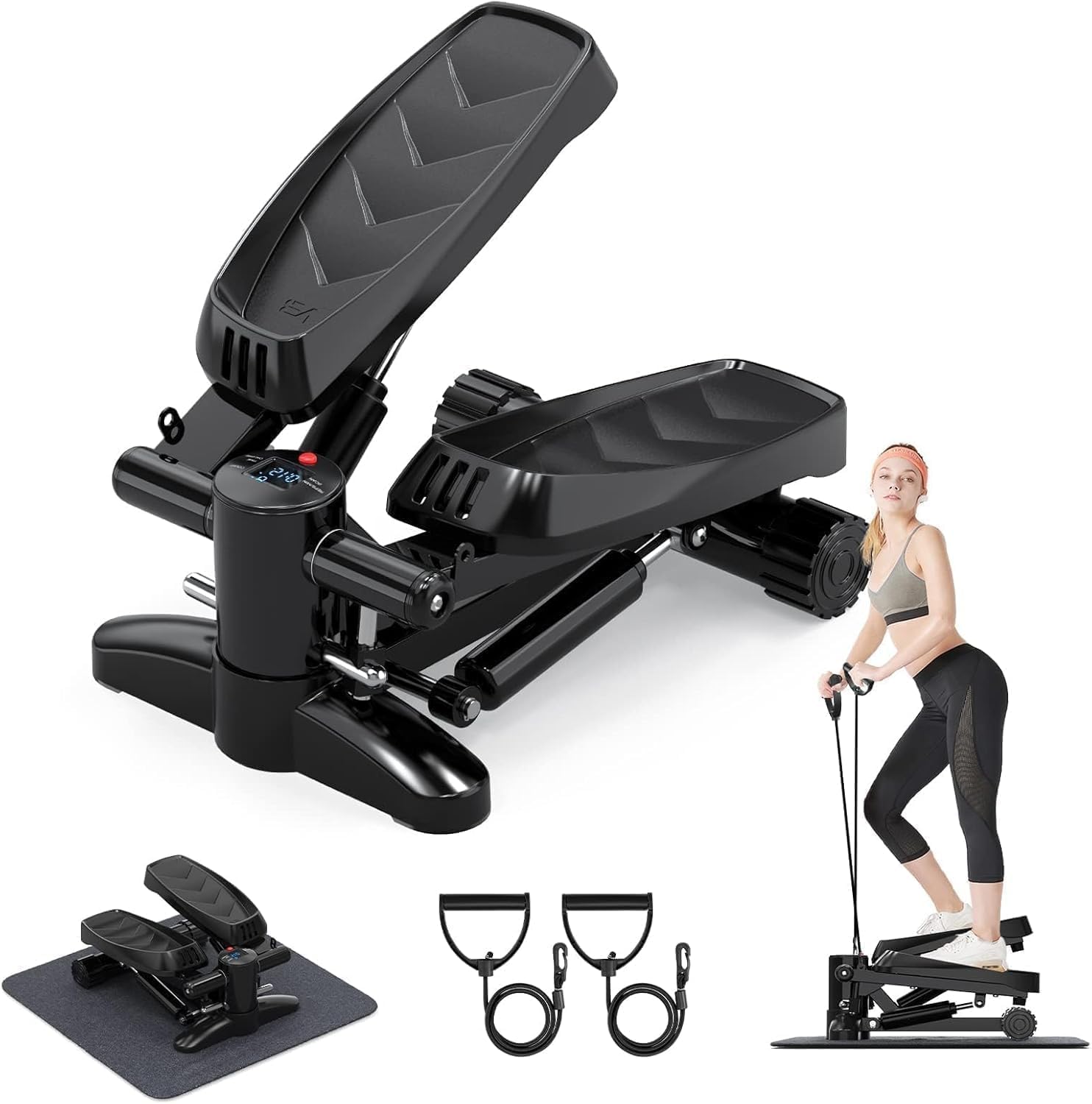 Steppers for Exercise at Home, Mini Aerobic Stepper, Hydraulic Fitness Stair Stepper with Resistance Bands and LCD Monitor, Twist Stepper, Stair Stepper with 330lbs Loading Capacity - Image 2