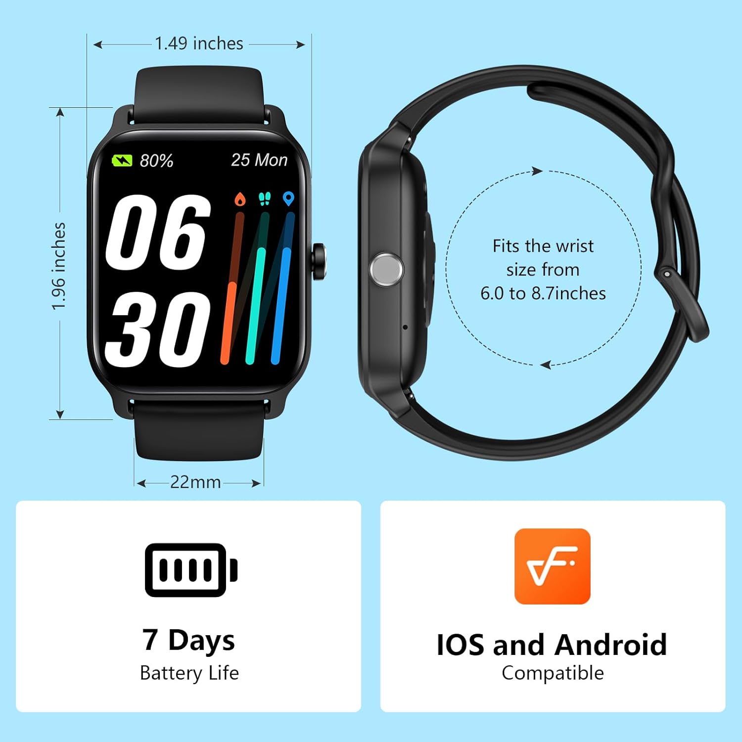 Smart Watch for Women Men, Smartwatch 1.8'' Alexa Built-in Fitness Tracker IP68 Waterproof Watch for Women Compatible for Android & iOS with Bluetooth Calls, IP68 Heart Rate/Sleep/SpO2 Monitor, 110+ - Image 7