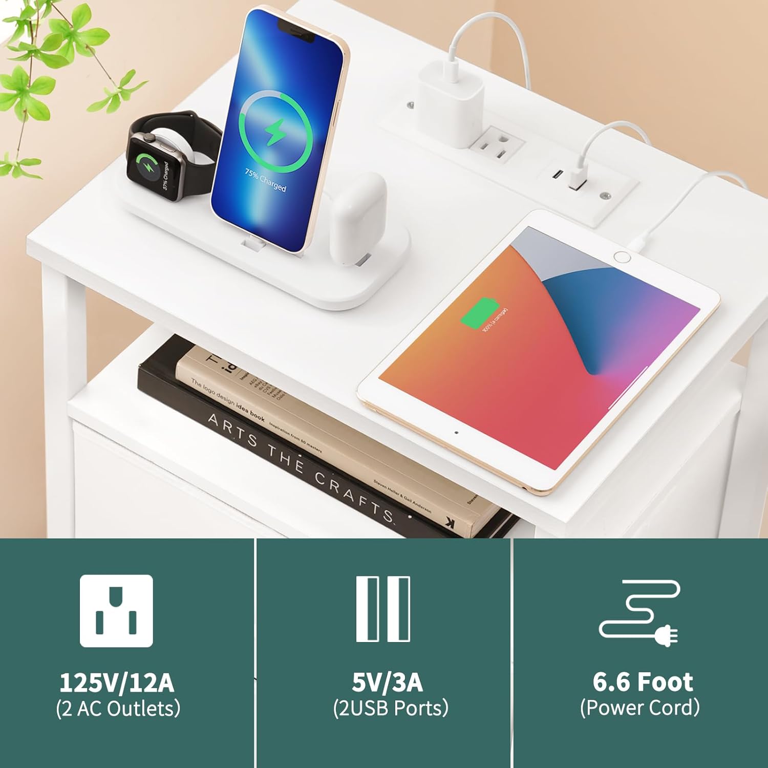 Yoobure Tree Bookshelf - 6 Shelf, Night Stand with Charging Station - Image 9