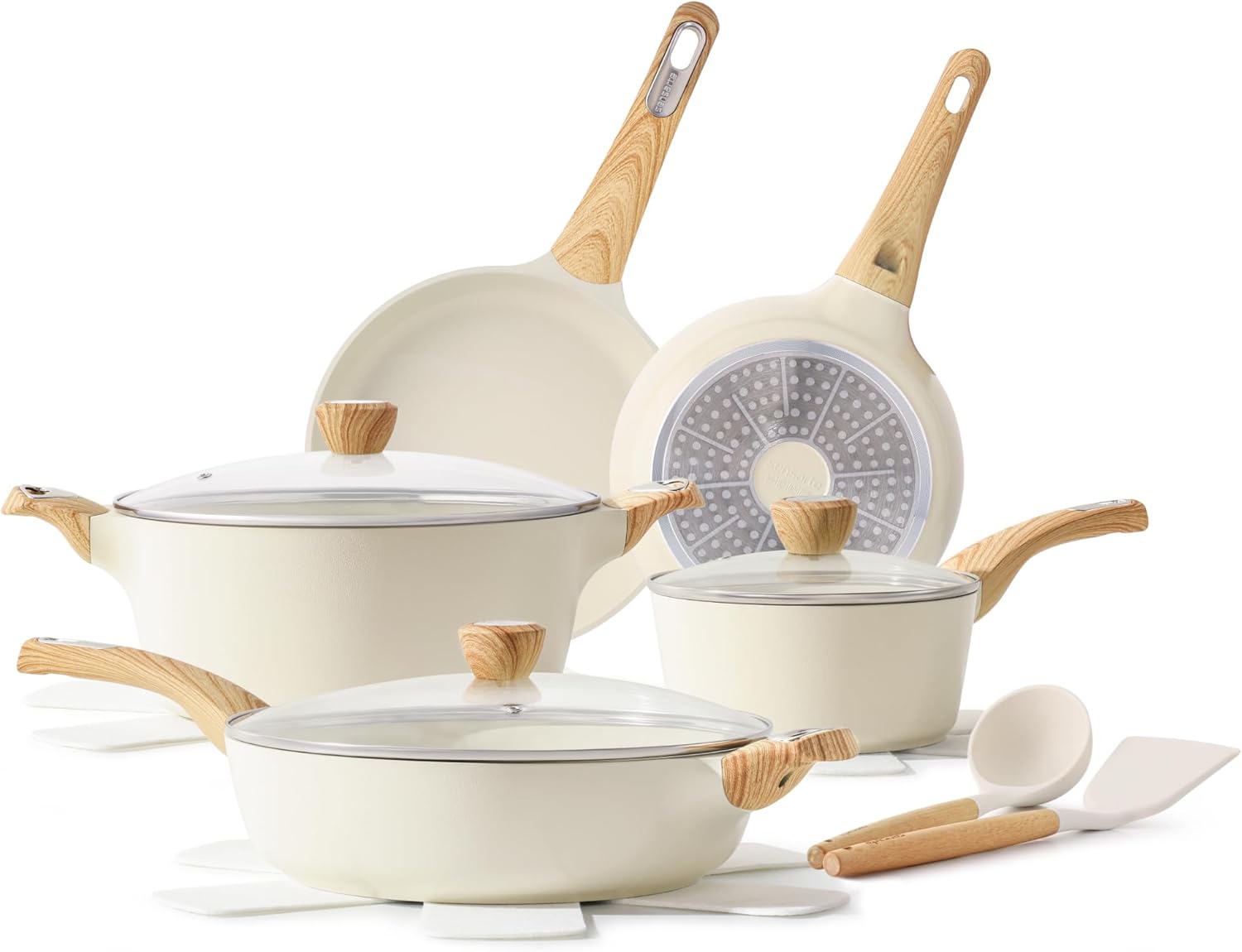 SENSARTE Ceramic Cookware Sets, Pots and Pans Set Nonstick, 14-Piece Induction Cookware, Non-toxic Healthy Non Stick Kitchen Cooking Set, with Frying Pans Set, PFAS PTFE PFOA PFOS Free - Image 2