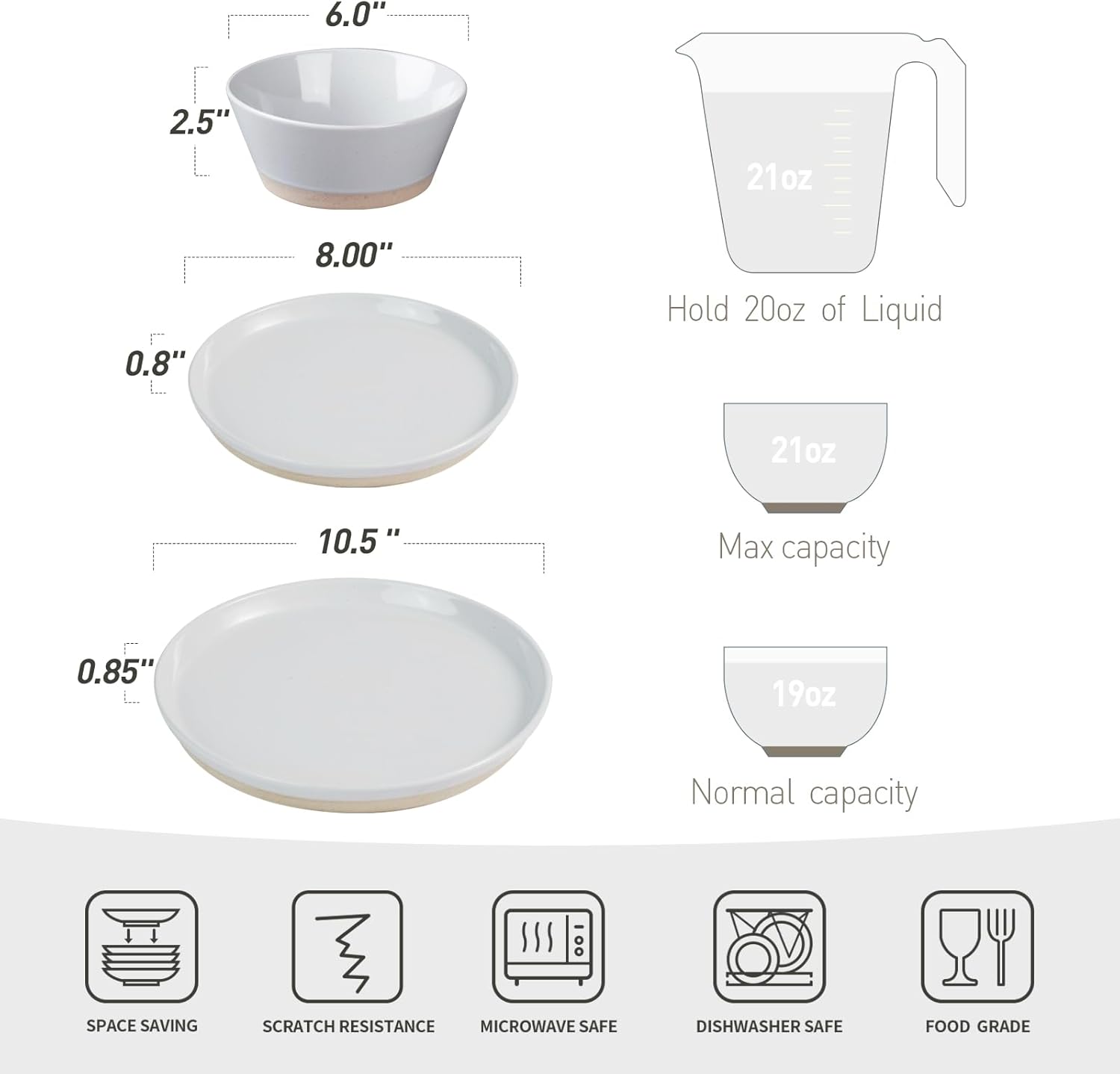 Famiware Saturn Plates and Bowls Set of 12 and Milkyway 4oz Dipping Bowls Set of 6, 18 Pieces Dinnerware Sets, Light Gray - Image 10