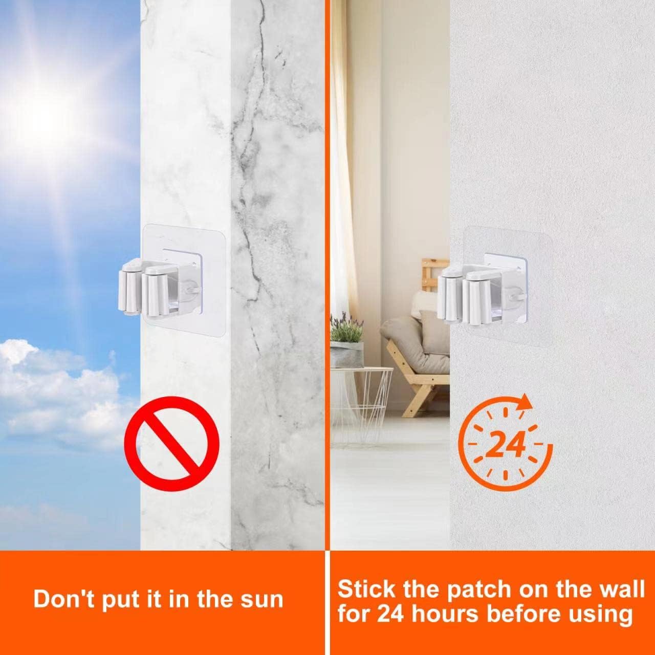 4- Pack Mop and Broom Holder Wall Mount, Broom Gripper Holds Self Adhesive No Drilling, Broom and Dustpan Hanger for For Home Garden Garage And Storage, 4 Packs - Image 3