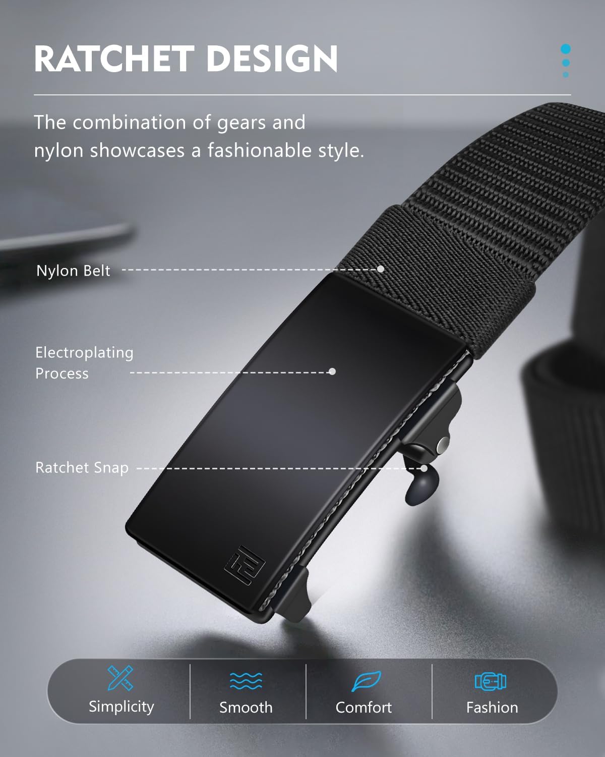 FAIRWIN Men's Ratchet Web Belt,1.25 inch Nylon Automatic Buckle Belt,No Holes Invisible Belt for Men - Image 3