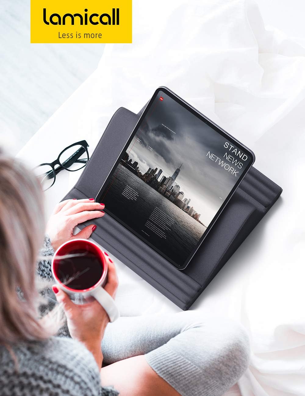 Lamicall Tablet Pillow Stand, Pillow Soft Pad for Lap - Tablet Holder Dock for Bed with 6 Viewing Angles, for 4-13" Tablets, Like iPad Pro 11, 13, Air, Mini, Kindle, Galaxy Tab, E-Reader, Dark Gray - Image 8