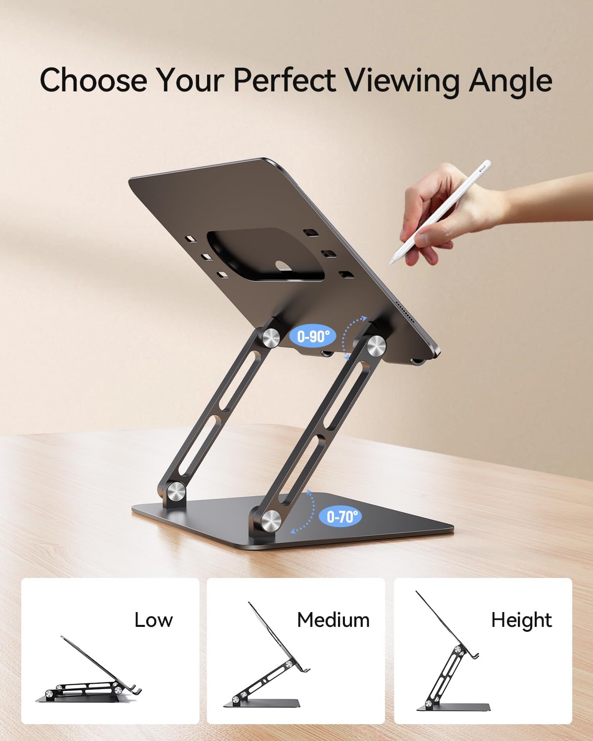 Foldable Aluminum Laptop Stand for 10-17.3" Laptops, Height Adjustable Portable Ergonomic Computer Holder, Space Saving Desk with Heat Dissipation. Compatible with MacBook/Dell/HP etc, Black - Image 6