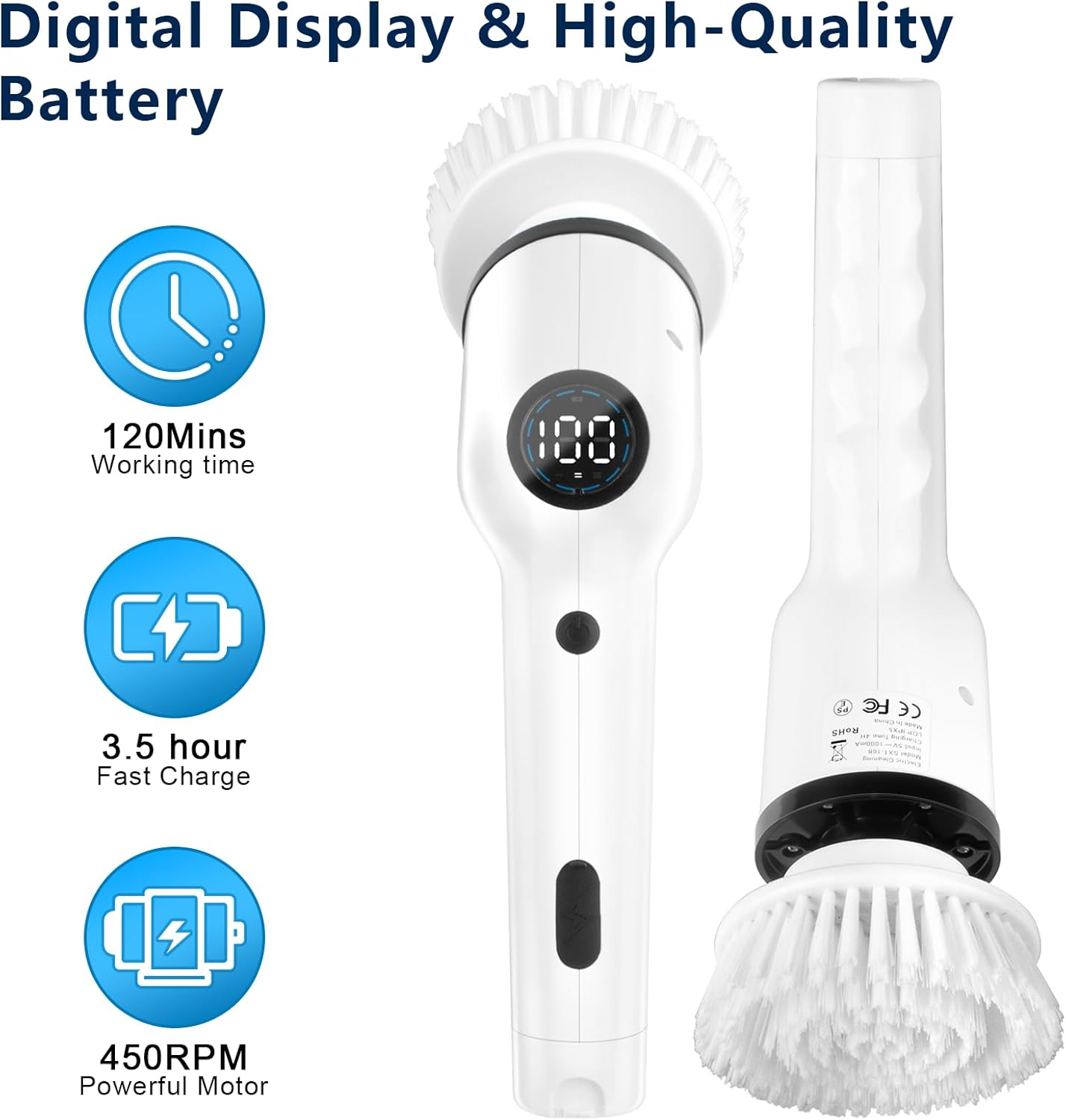 Electric Spin Scrubber, New 9 in 1 Electric Cleaning Brush Up to 450RPM Cleaning, Power Scrubber with 8 Replaceable Brush Heads Extension Arm, Shower Scrubber for Bathroom, Car, Floor - Image 4
