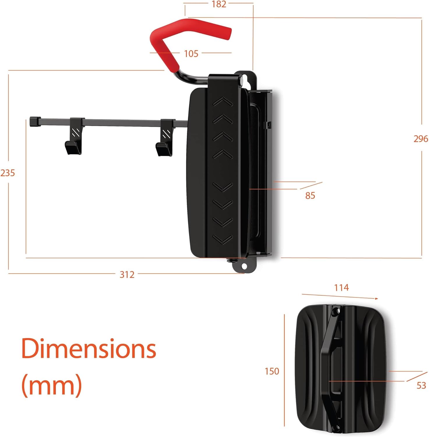 Swivel Bike Wall Mount Rack - 77LBS Load Capacity - Bike Hangers for Garage with Extra Hooks - Space Saving Design - Vertical Wall Bike Rack for E-Bike - MTB and Road Bike - Sturdy Bicycle Wall Mount - Image 8
