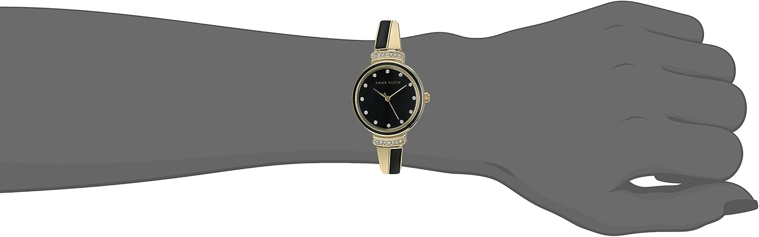 Anne Klein Women's AK/2216BKGB Premium Crystal Accented Gold-Tone and Black Bangle Watch - Image 3