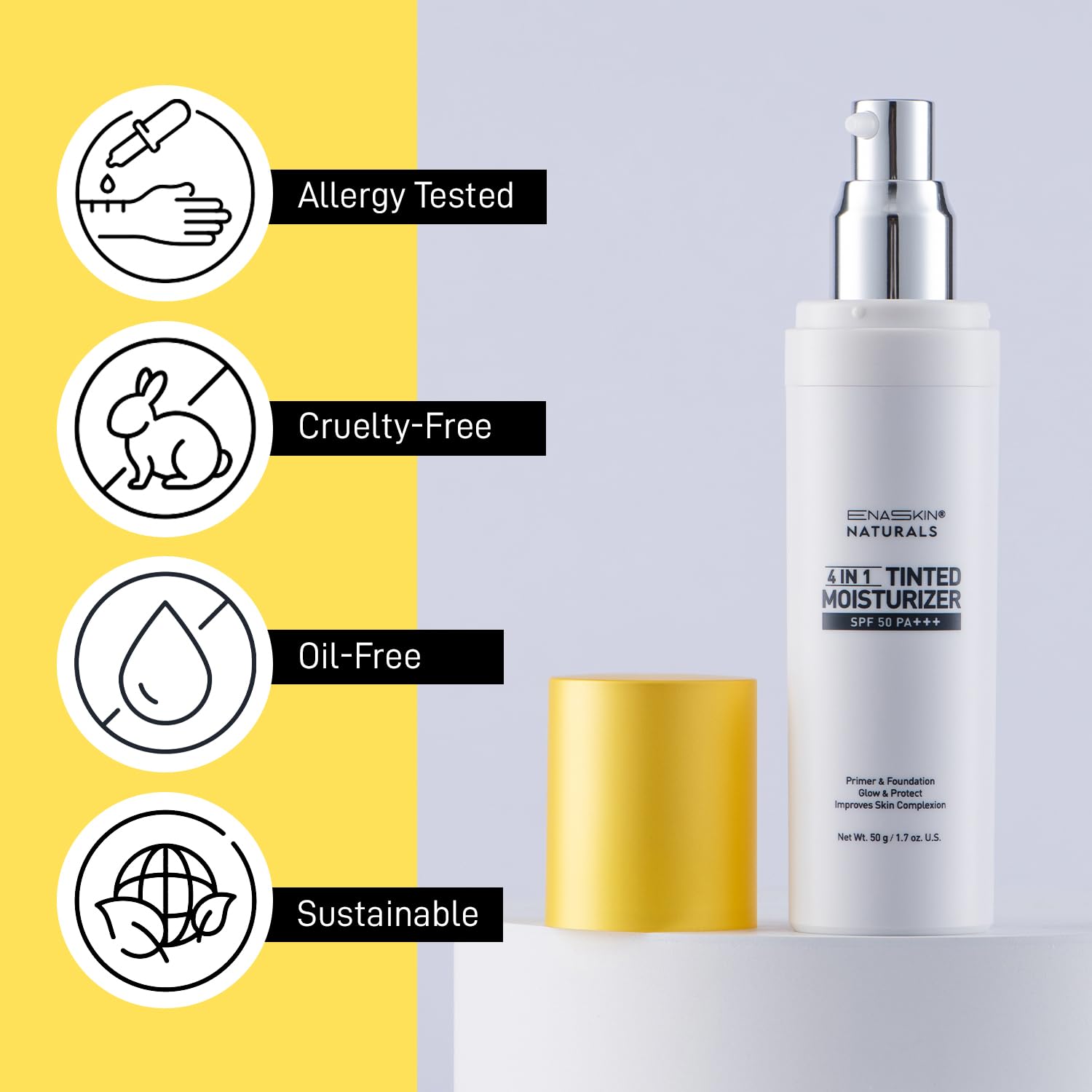 Tinted Moisturizer with SPF 50:Enaskin Naturals Face Tinted Sunscreen with Light Sheer Coverage, UVA/UVB Protection with Broad Spectrum PA+++ - 1.7 oz - Image 10