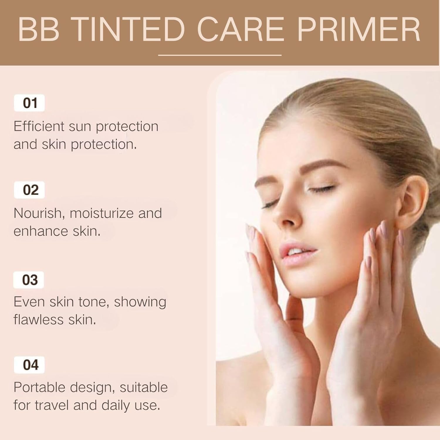 BB Blur Tinted Moisturizer SPF 30, BB Cream Tinted Moisturizer, BB Tinted Care Primer with Brush, Full Coverage Light-Medium Skin Color Hydrating & Smoothing (Natural, 1) - Image 4