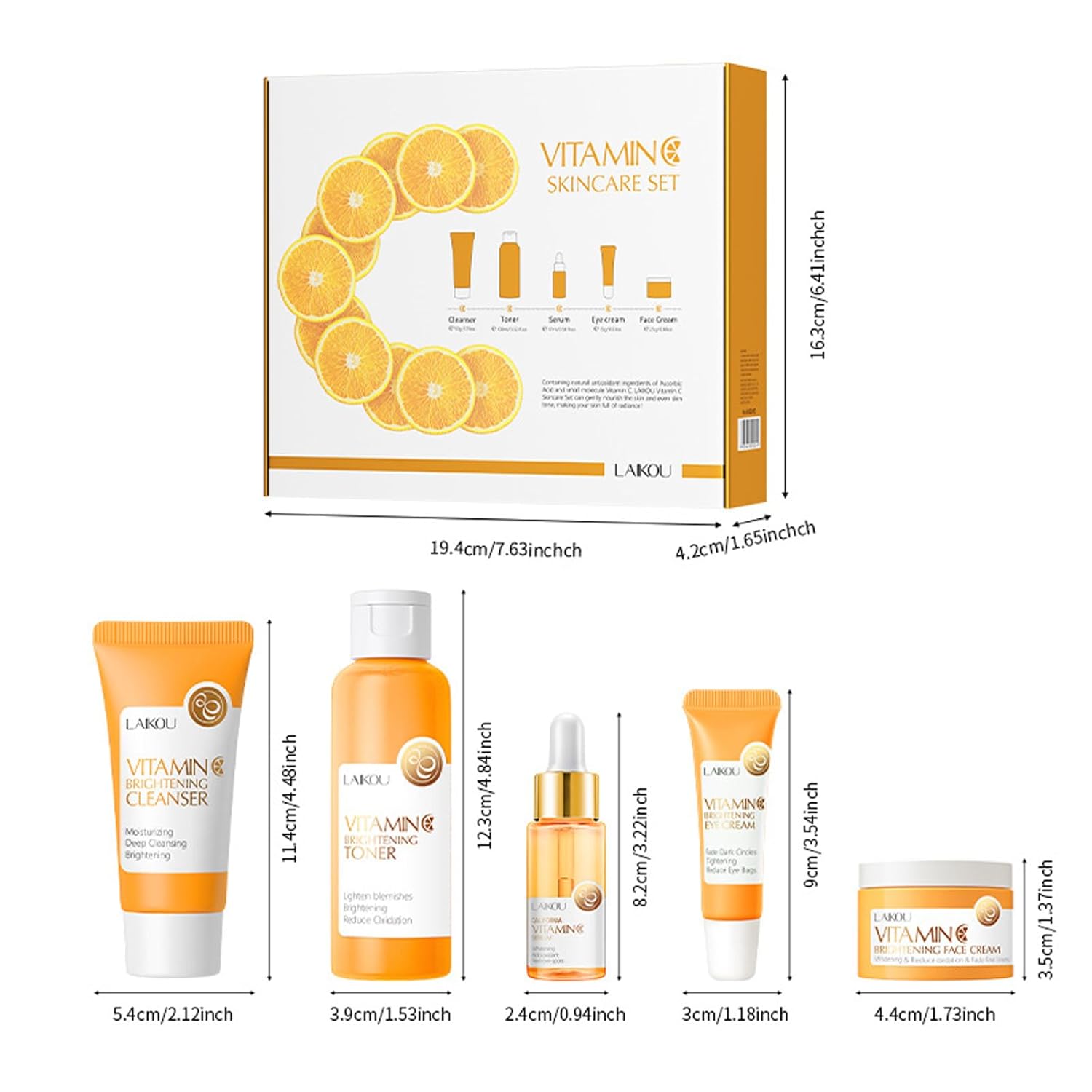Skincare Gift Set for Teenage Girls,Vitamin C Skin Care Set - 5 Piece Gentle Skin Cleaning & Care Travel Size Kit With Cleanser, Toner, Face Serum,Eye Cream,Face Cream Brighten Face Skin Care Kit - Image 7
