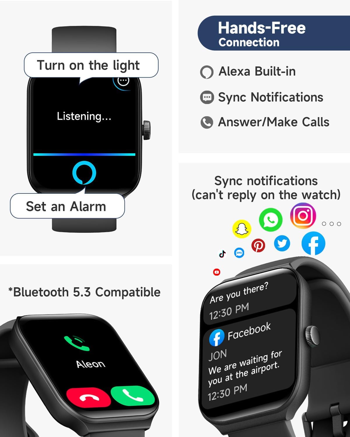 Smart Watch for Men Women Alexa Built-in, 1.95" Fitness Tracker with Answer/Make Calls, IP68 Waterproof/Heart Rate/Sleep Tracker/100 Sports, Fitness Watch Compatible Android iOS - Image 3
