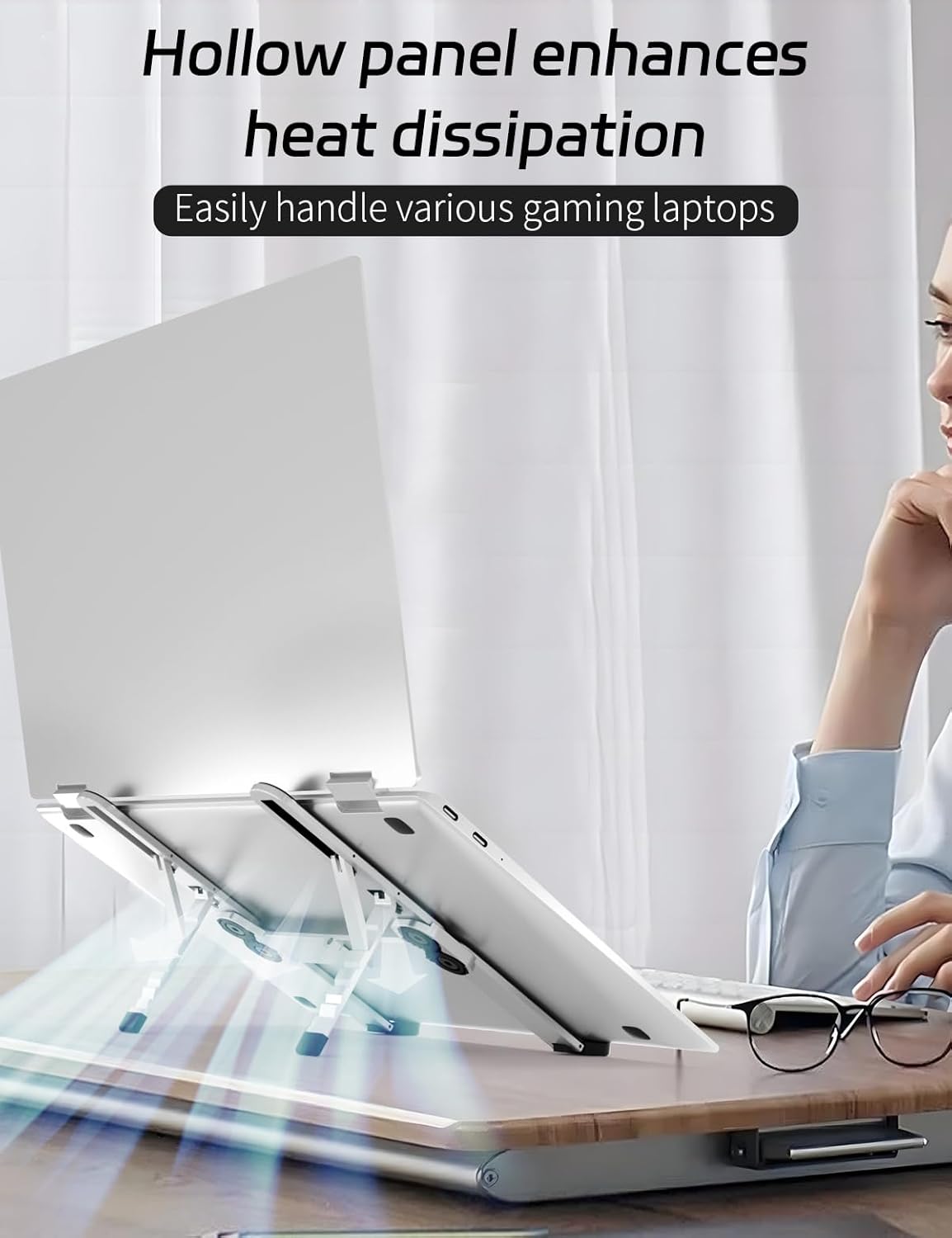 Foldable Laptop Stand for Travel, Aluminum Stable Ergonomic Laptop Riser with 6-Levels Height Adjustment, Fits with MacBook Air, MacBook Pro, iPad, HP, Dell, Lenovo (Up to 15.6'')-Sliver - Image 9