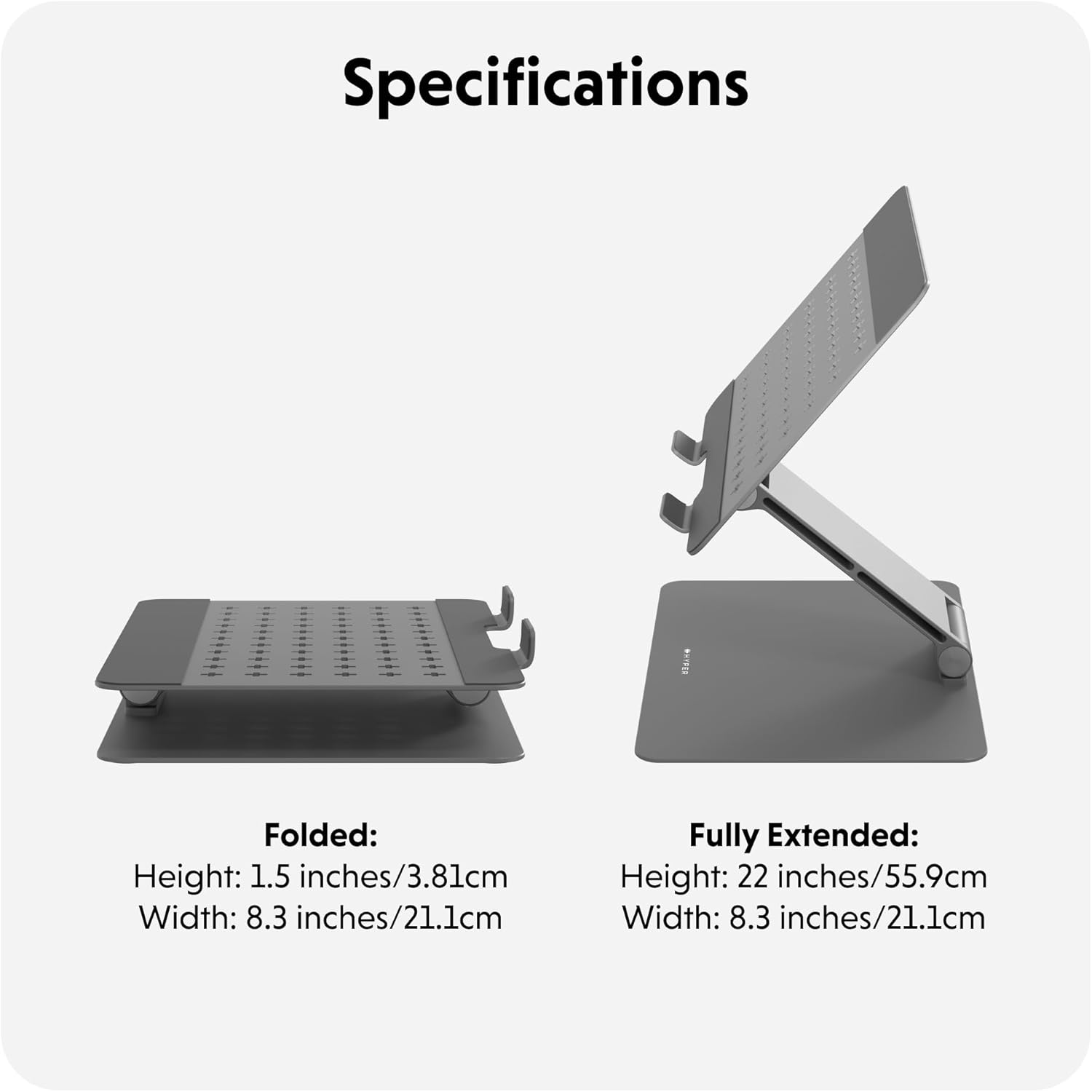 Hyperspace Adjustable Laptop Stand — Sleek, Foldable, Portable Aluminum Laptop Stand for 16” Devices — Height Adjustable to 22”, Optimal Cooling, Non-Slip Grips - Image 9