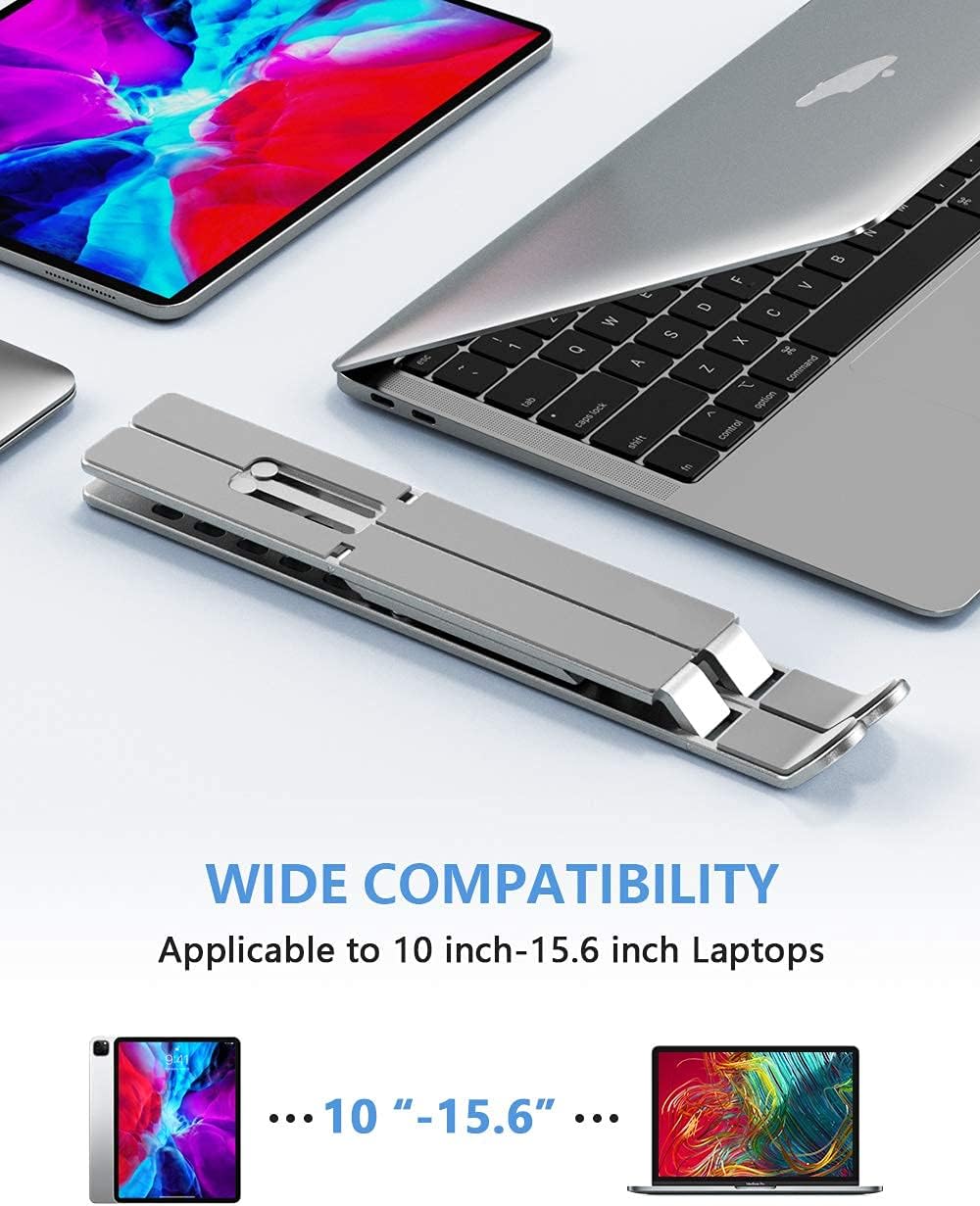 Laptop Stand, Adjustable Aluminum Foldable Portable Holder, Upgrade Whole Anti-Slip Silicone Pad, Laptop Riser for Desk Compatible with MacBook Air Pro/iPad, Lenovo and More 10-15.6” Tablets - Image 3