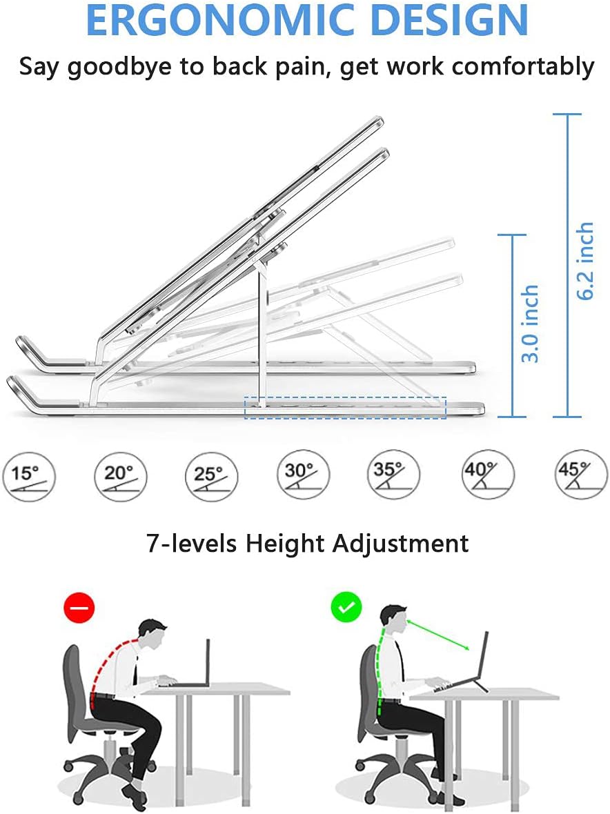 Laptop Stand, Adjustable Aluminum Foldable Portable Holder, Upgrade Whole Anti-Slip Silicone Pad, Laptop Riser for Desk Compatible with MacBook Air Pro/iPad, Lenovo and More 10-15.6” Tablets - Image 7