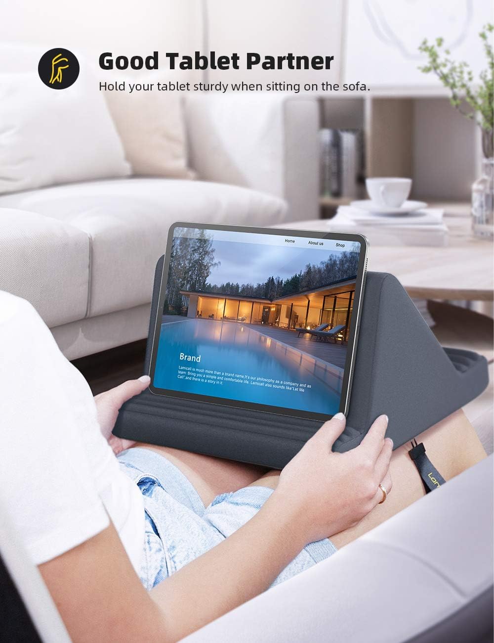 Lamicall Tablet Pillow Stand, Pillow Soft Pad for Lap - Tablet Holder Dock for Bed with 6 Viewing Angles, for 4-13" Tablets, Like iPad Pro 11, 13, Air, Mini, Kindle, Galaxy Tab, E-Reader, Dark Gray - Image 4