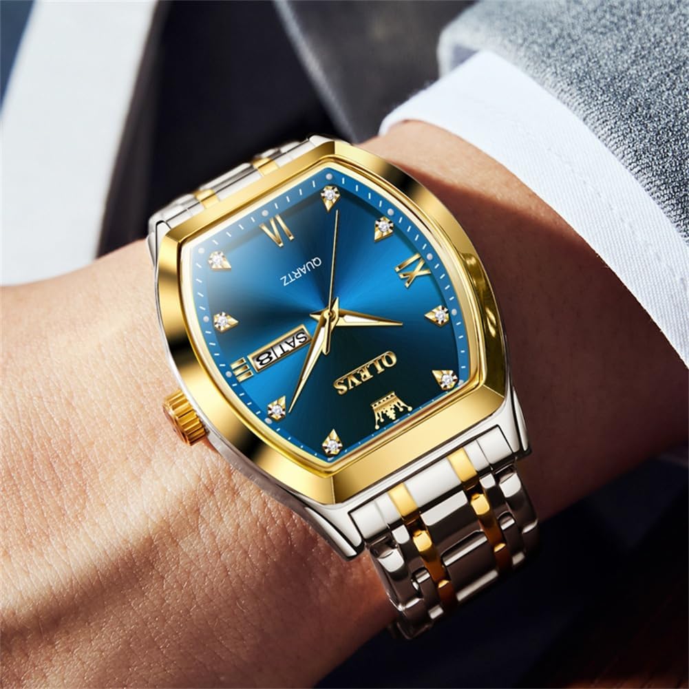 OLEVS Men Watches Square Business Dress Diamond Analog Quartz Date Luxury Watch for Men Casual Stainless Steel Waterproof Luminous Two Tone Wrist Watch - Image 8