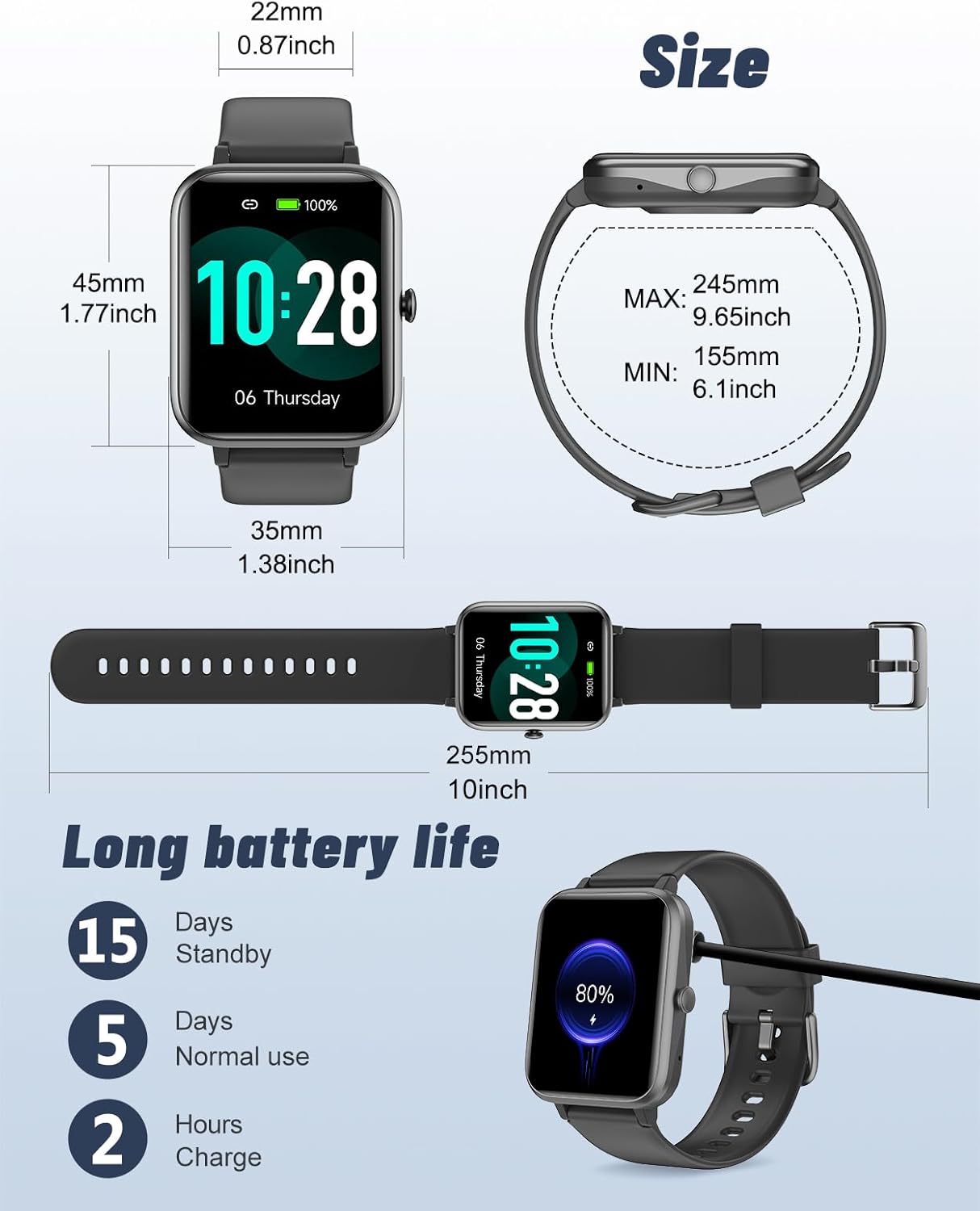 GRV Smart Watch for iOS and Android Phones (Answer/Make Calls), Watches for Men Women IP68 Waterproof Smartwatch Fitness Tracker Watch with Heart Rate/Sleep Monitor Steps Calories Counter (Black) - Image 8