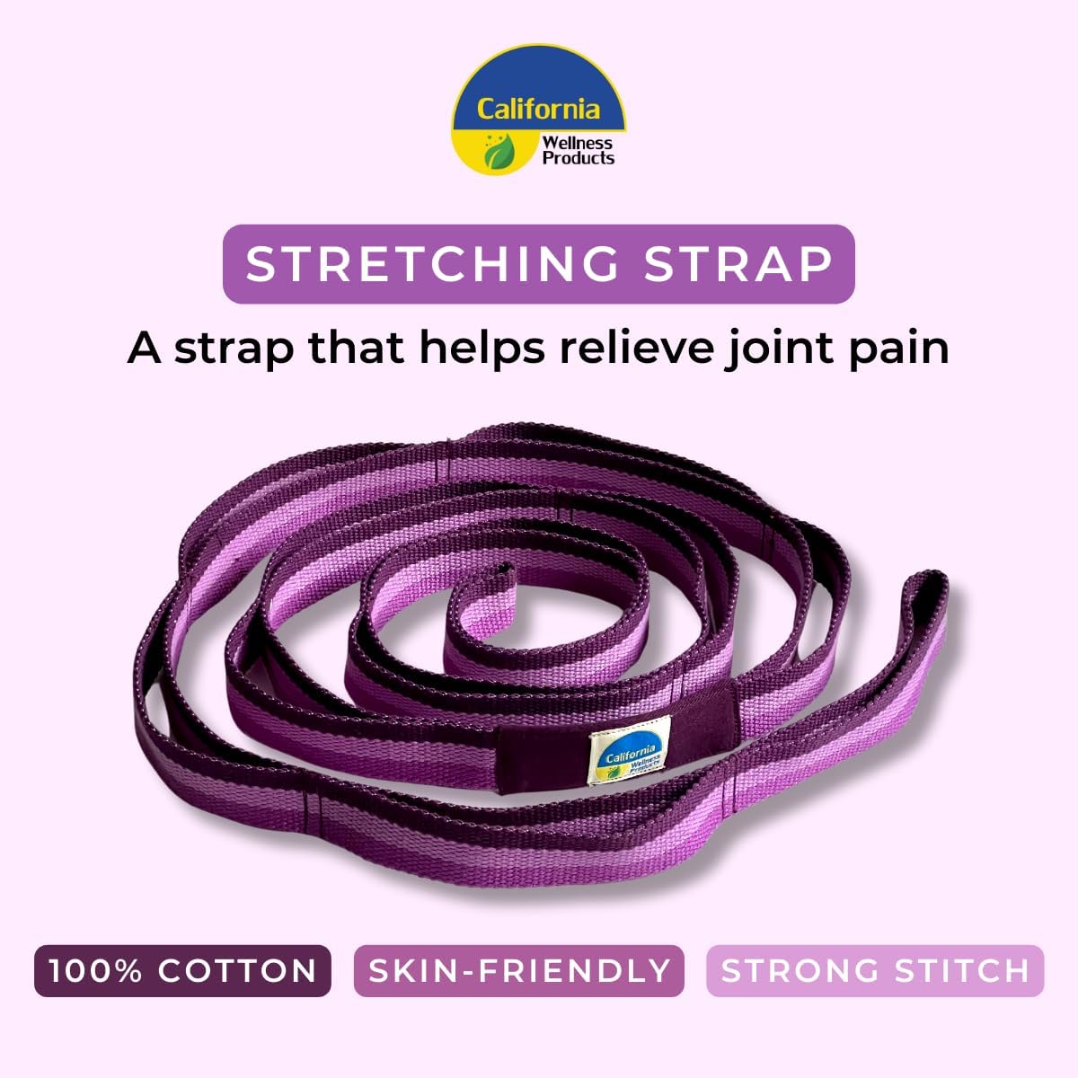 California Yoga Strap | Yoga Belt with Loops | 12 Multi Loop & Non-Elastic | Stretching Strap | Gym Workout & Exercise Bands | Physical Therapy | Improves Sitting Posture for Women & Men - Image 4