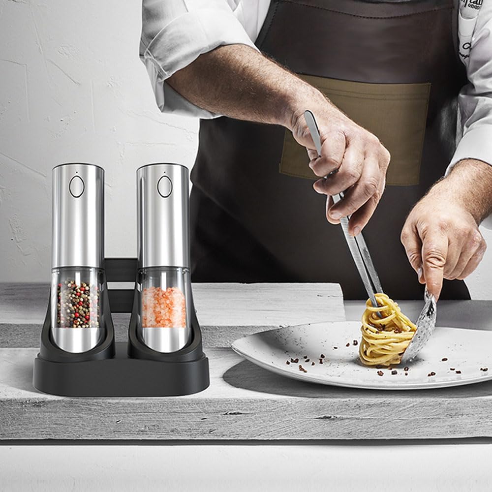 DSY Electric Sea salt and Pepper Grinder Set USB Rechargeable Base,Grinding roughness can be adjusted, Set contains two grinding bottles,Rechargeable,removable base,LED Light - Image 3