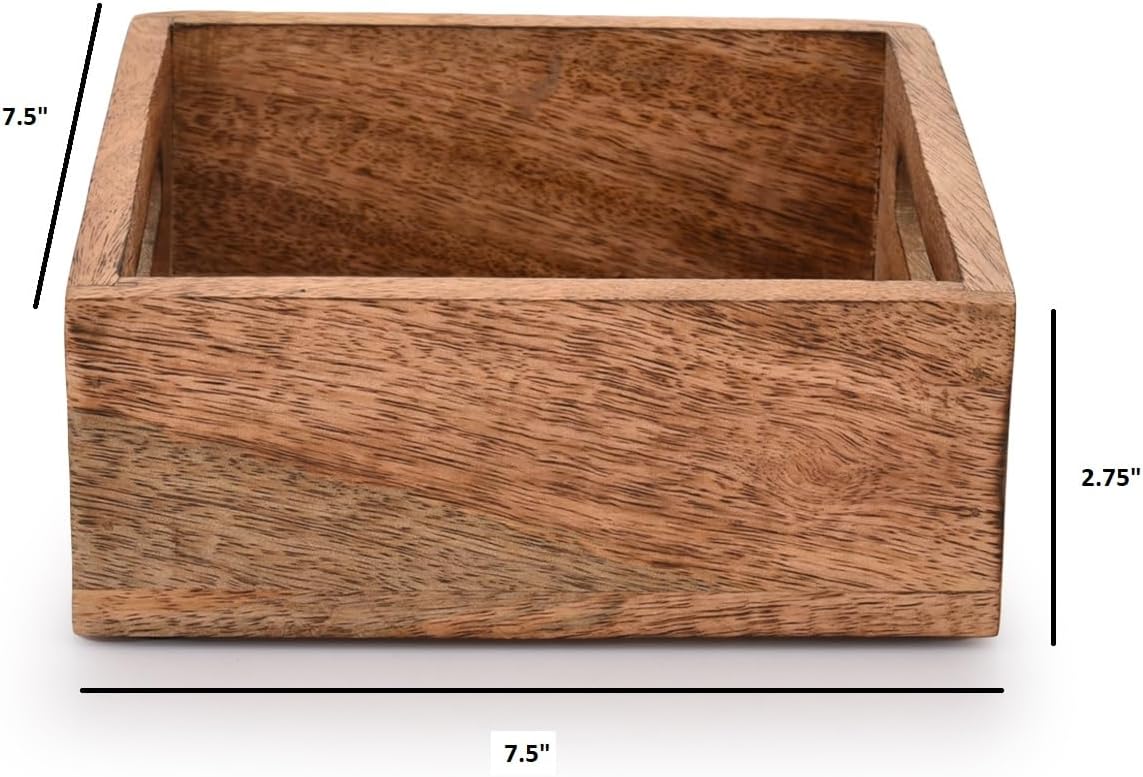 Samhita Square Burning Finish Mango Wood Napkin Holder For Restaurant Decor Kitchen Bar Accessories (7.5"x 7.5"x 2.75") - Image 6