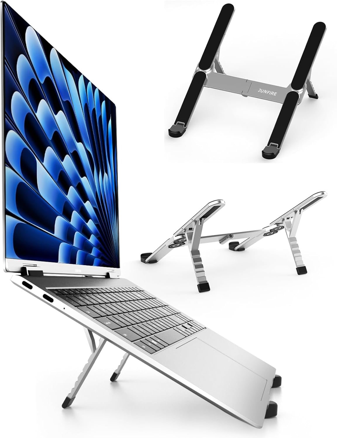 Foldable Laptop Stand for Travel, Aluminum Stable Ergonomic Laptop Riser with 6-Levels Height Adjustment, Fits with MacBook Air, MacBook Pro, iPad, HP, Dell, Lenovo (Up to 15.6'')-Sliver - Image 2