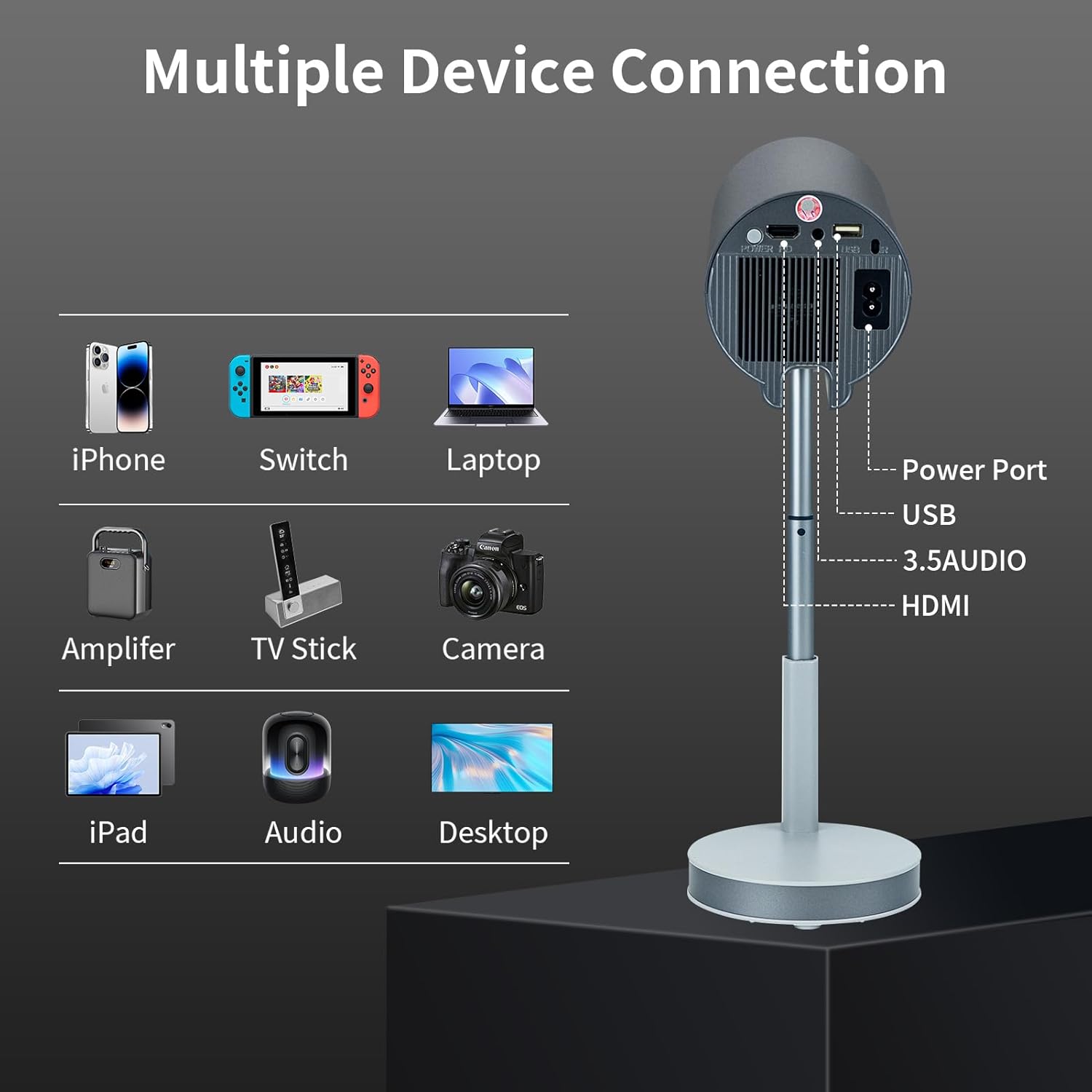 【Built in Apps&15" Foldable Stand】Portable Mini Projector with WiFi and Bluetooth, 1080P 500 ANSI Smart Projector 4K with Electric Focus & 5W Speaker, Home theater Projector with 200'' Display+zoom - Image 7
