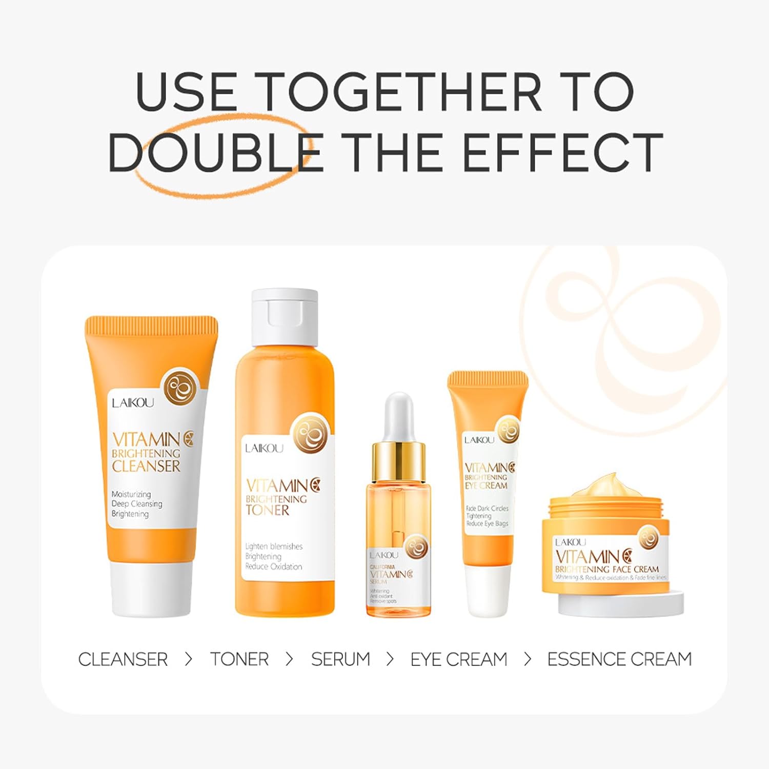 Skincare Gift Set for Teenage Girls,Vitamin C Skin Care Set - 5 Piece Gentle Skin Cleaning & Care Travel Size Kit With Cleanser, Toner, Face Serum,Eye Cream,Face Cream Brighten Face Skin Care Kit - Image 8