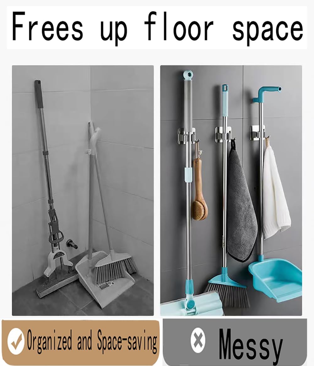 Broom Holder Wall Mount 15 Pack Mop Clamp Clip Hanger Stainless Steel Organizer Gripper Mounted Utility Rack with Installation Screws Self Adhesive for Shovel Handle Garden Tool Sliver - Image 4