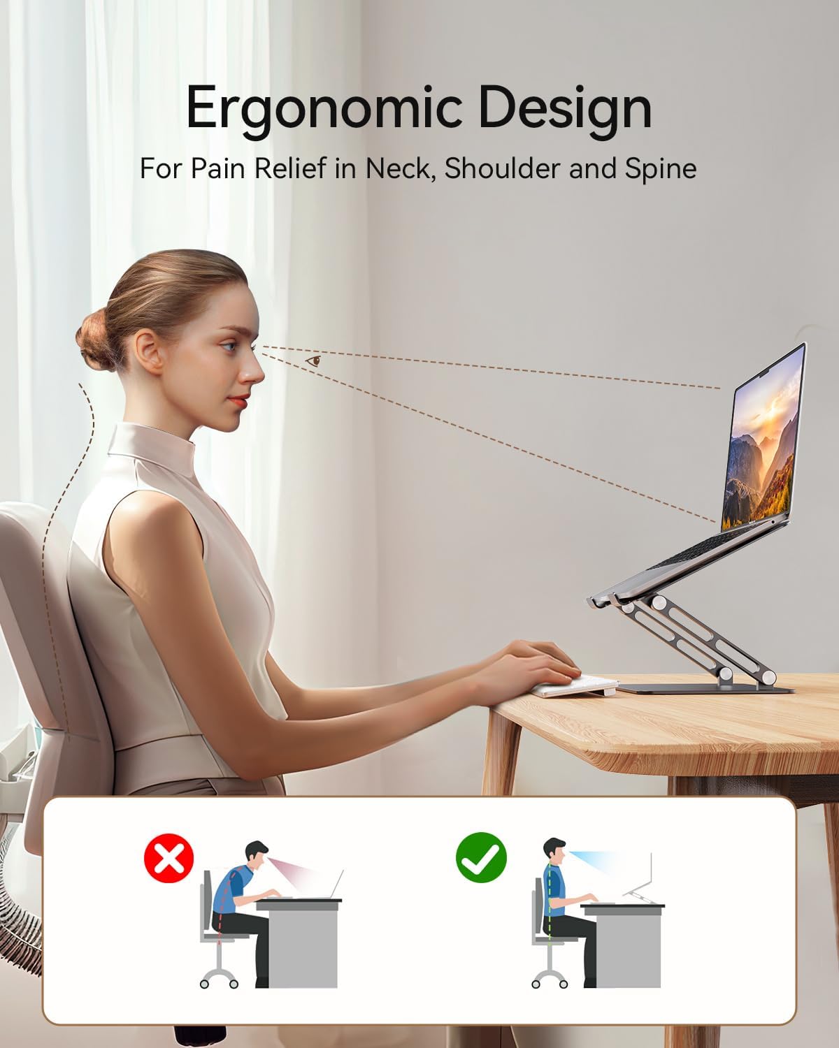 Foldable Aluminum Laptop Stand for 10-17.3" Laptops, Height Adjustable Portable Ergonomic Computer Holder, Space Saving Desk with Heat Dissipation. Compatible with MacBook/Dell/HP etc, Black - Image 3
