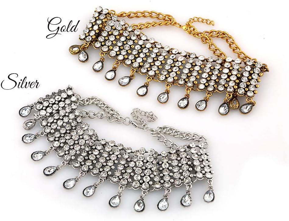YERTTER Vintage Boho Full Rhinestones Necklaces Tassel Jewelry Set Layered Pendant Statement Chunky Chain Necklace for Women - Image 7