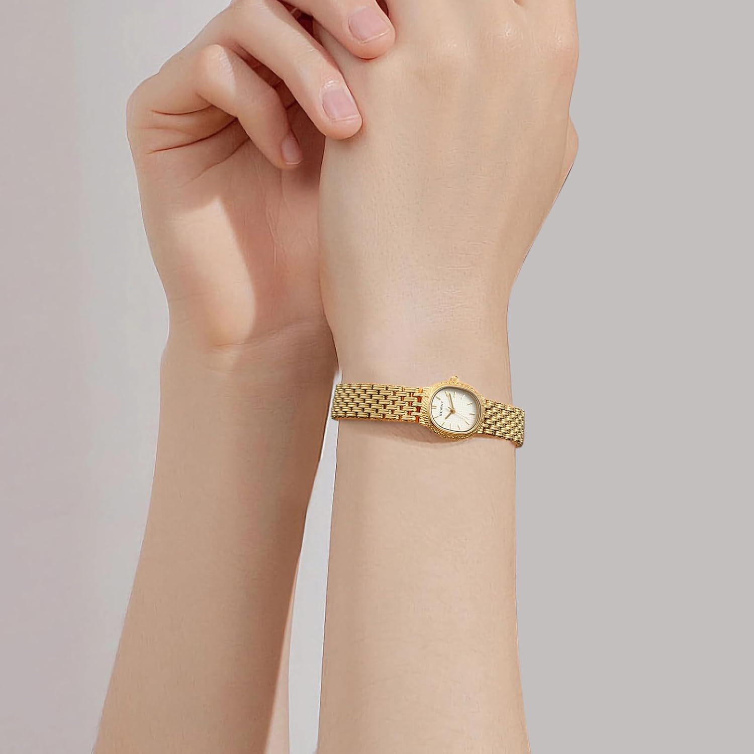 BERNY Gold Watches for Women Vintage Bracelet Wrist Watch Luxury Small Ladies Oval Quartz Watch with Tools Included - Image 10