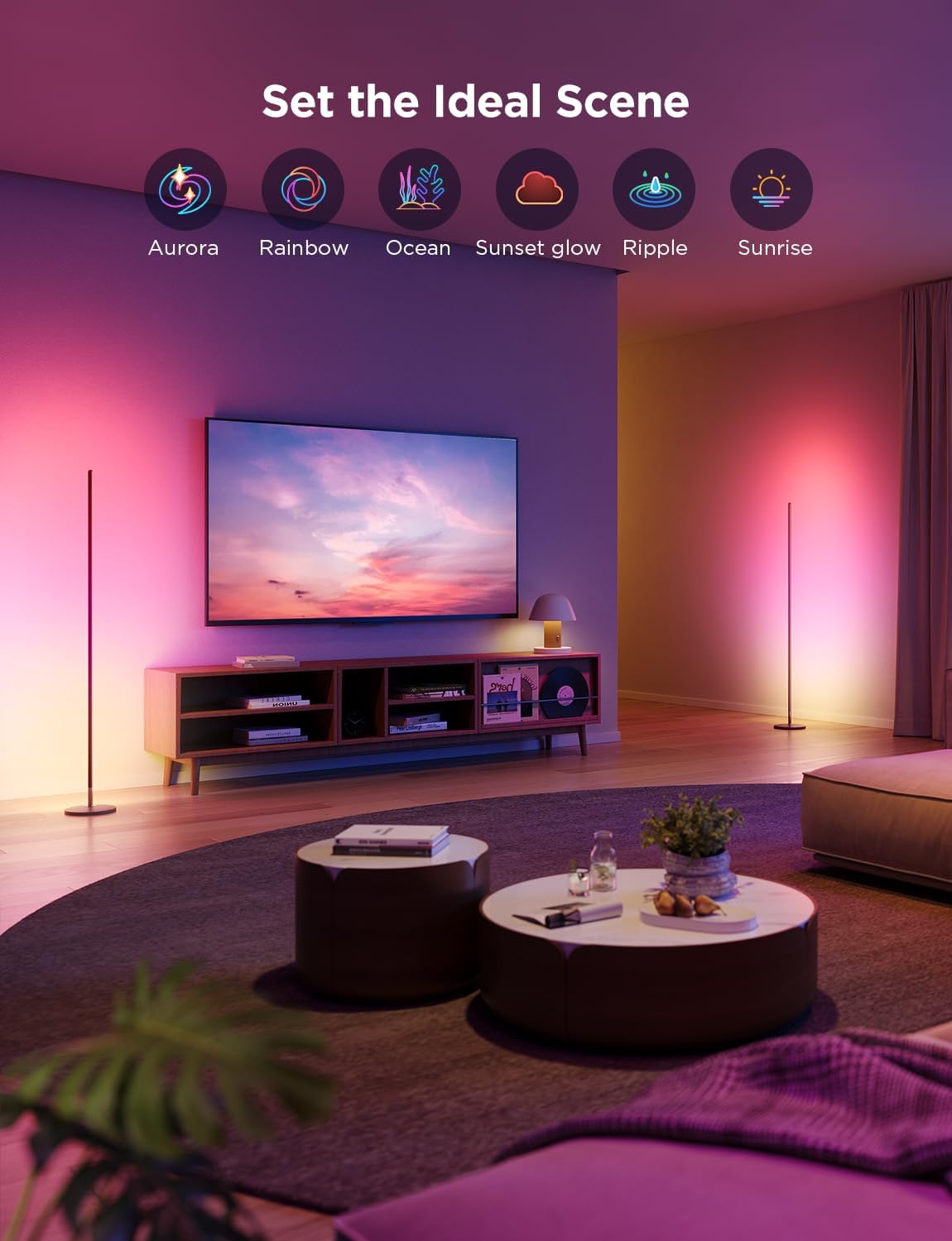 Govee RGBIC Floor Lamp 2-Pack, LED Lamp Compatible with Alexa, Smart Standing Lamp with Voice Control, Color Changing Bedside Lamp, Floor Lamp for Bedroom, Nightstand Corner Lamp, Black - Image 5