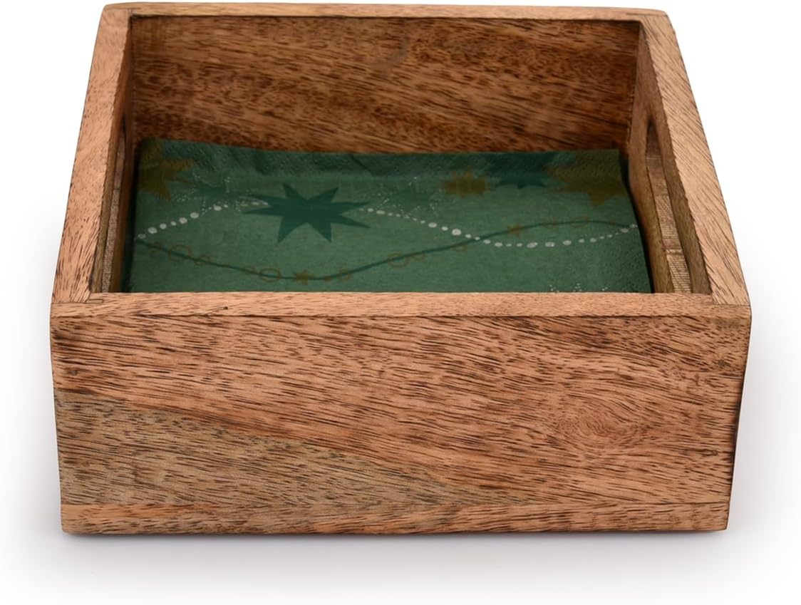 Samhita Square Burning Finish Mango Wood Napkin Holder For Restaurant Decor Kitchen Bar Accessories (7.5"x 7.5"x 2.75") - Image 5