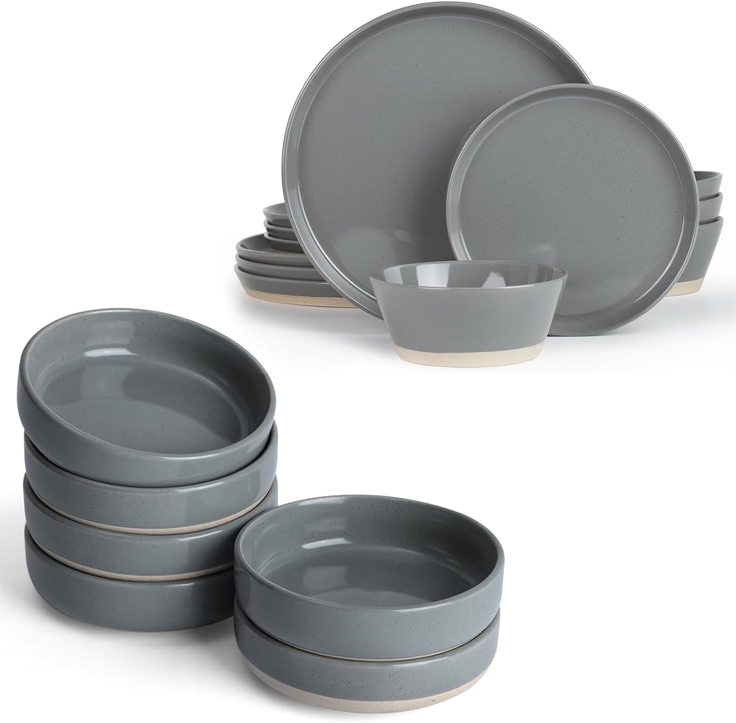 Famiware Saturn Plates and Bowls Set of 12 and Milkyway 4oz Dipping Bowls Set of 6, 18 Pieces Dinnerware Sets, Dark Gray - Image 2