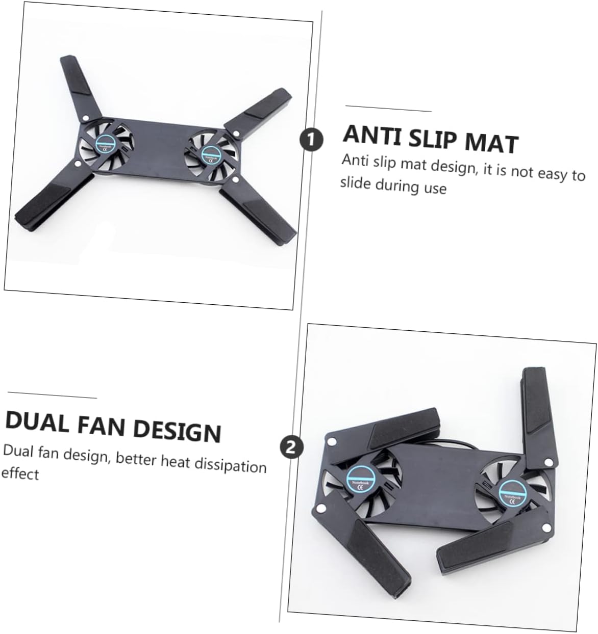2pcs Laptop Cooling Pad Dual Fans Powered Notebook Cooler Folding Design Ventilated Support Stand Pad for Laptops - Image 10