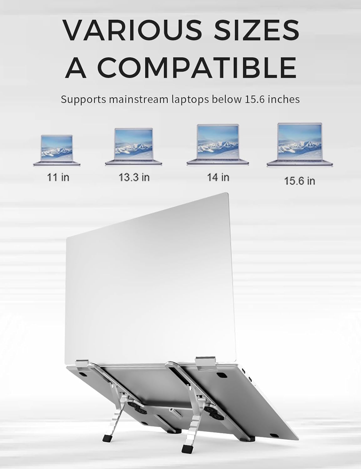 Foldable Laptop Stand for Travel, Aluminum Stable Ergonomic Laptop Riser with 6-Levels Height Adjustment, Fits with MacBook Air, MacBook Pro, iPad, HP, Dell, Lenovo (Up to 15.6'')-Sliver - Image 7