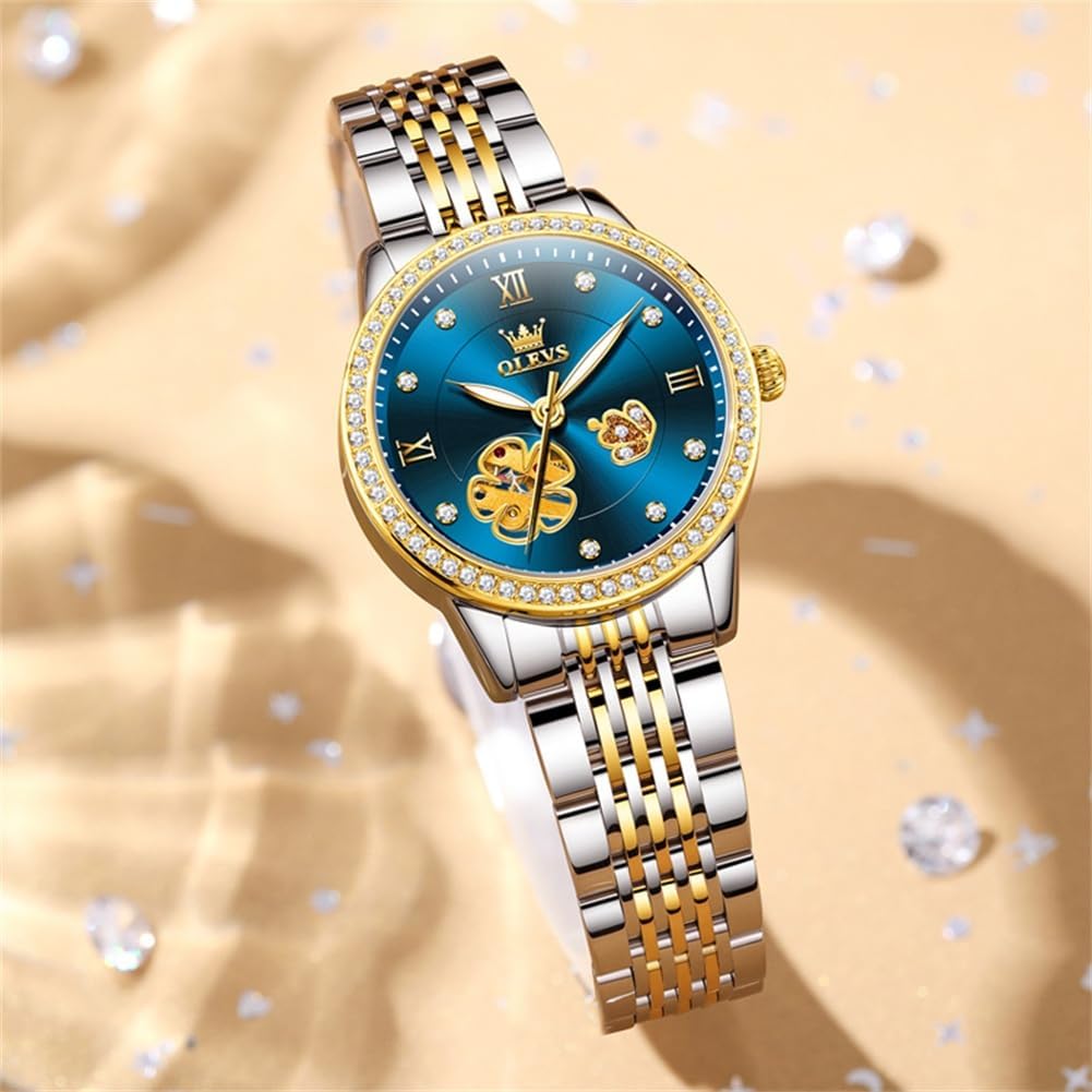 OLEVS Automatic Women Watches Diamond Tourbillon Dress Wrist Watches Moon Phase Waterproof Luminous - Image 6